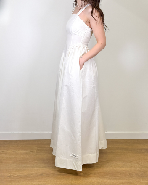 Abito Lungo in Puro Cotone con Corpetto - Bianco