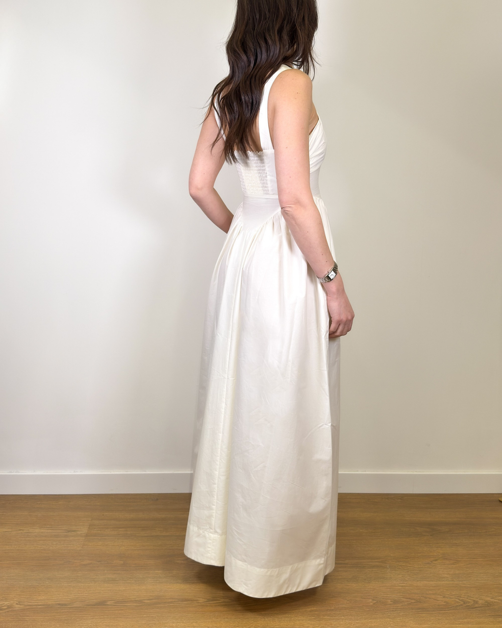 Abito Lungo in Puro Cotone con Corpetto - Bianco