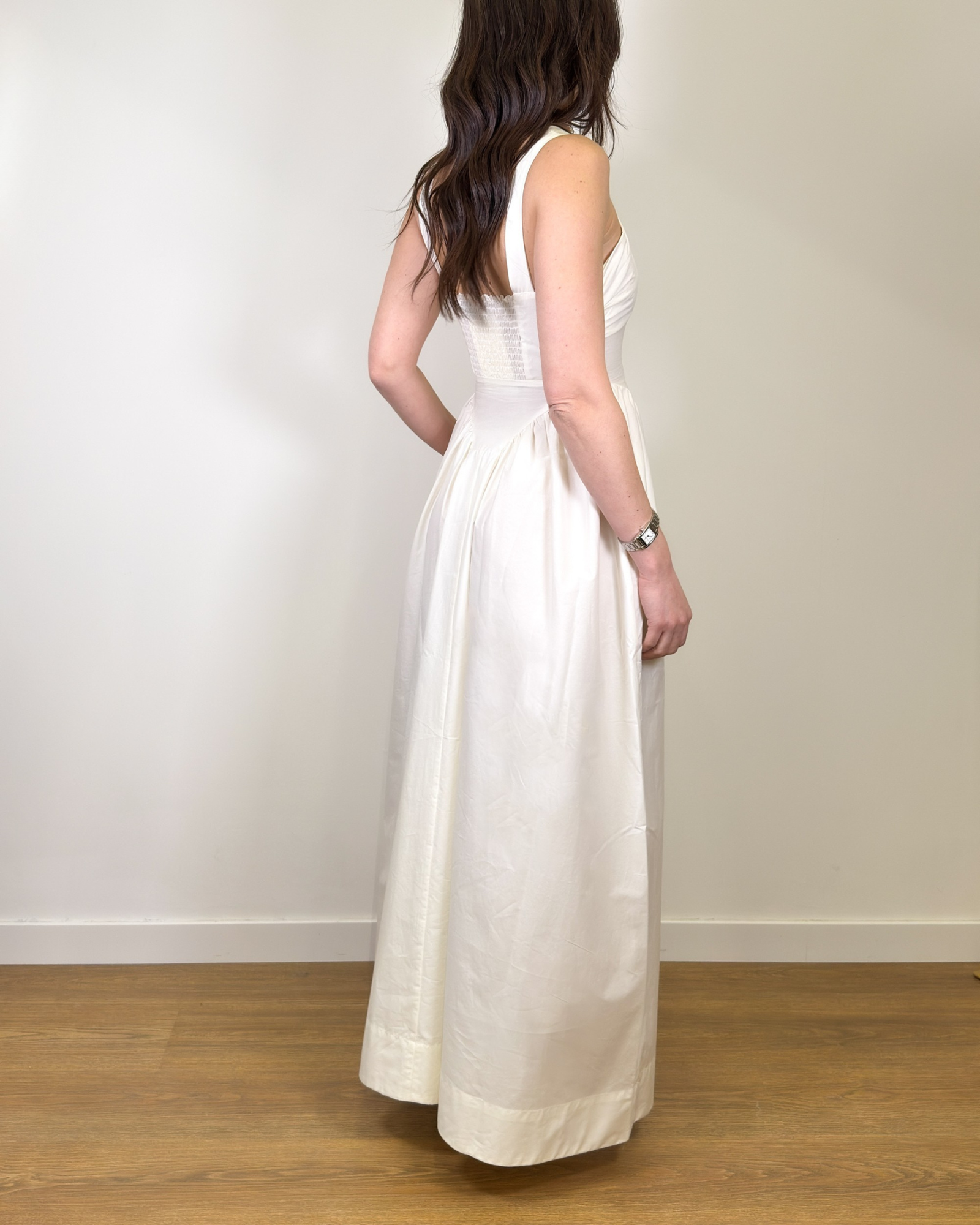 Abito Lungo in Puro Cotone con Corpetto - Bianco