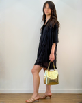 Abito Chemisier Oversize in Seta e Cotone con Rouches - Nero | ISABELLE BLANCHE