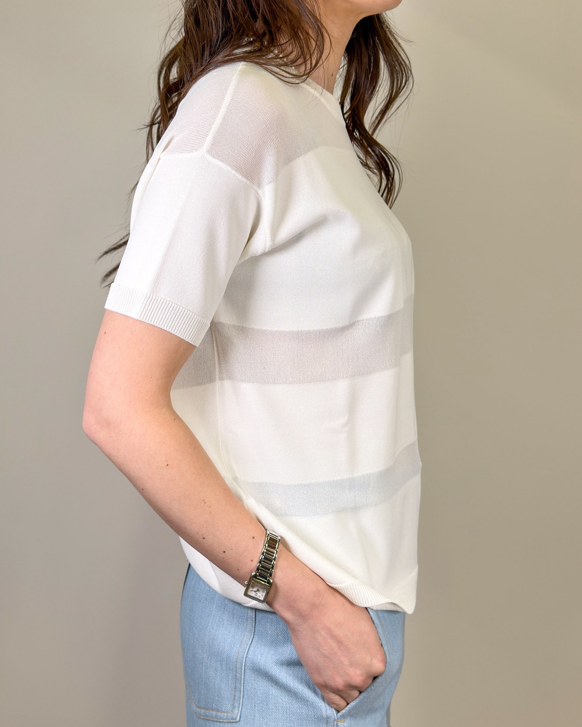Maglia con Trasparenze a Righe - Bianco