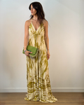 Abito Lungo Tie-Dye Scollo a V e Schiena Nuda - Verde Olio