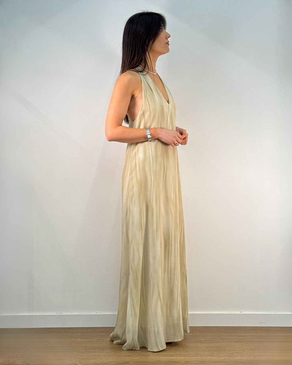 Abito Lungo Halter con Schiena Aperta - Champagne / Oro | RAME
