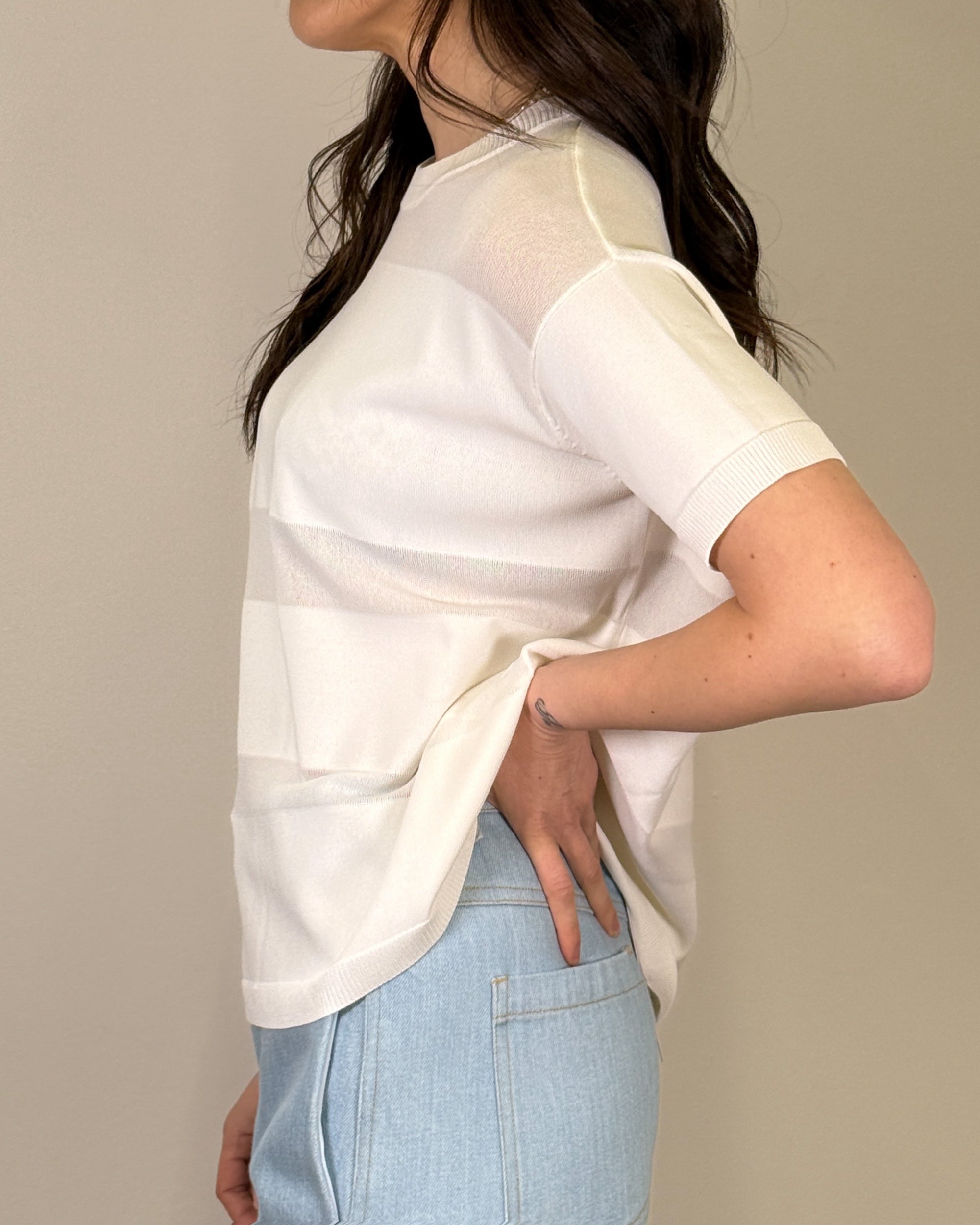 Maglia con Trasparenze a Righe - Bianco