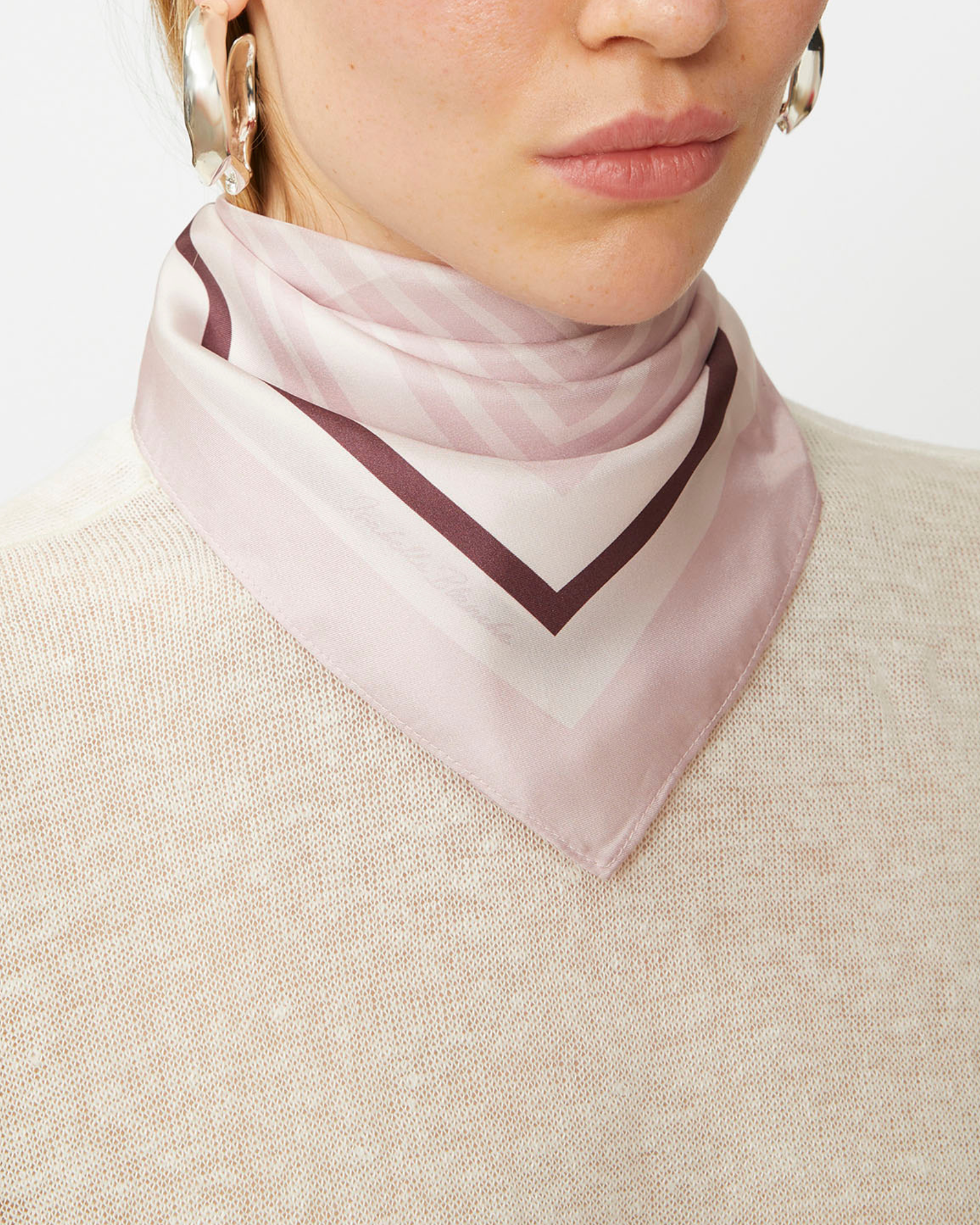 Foulard in Pura Seta a Righe 60x60 - Dry Rose - Gold Boutique