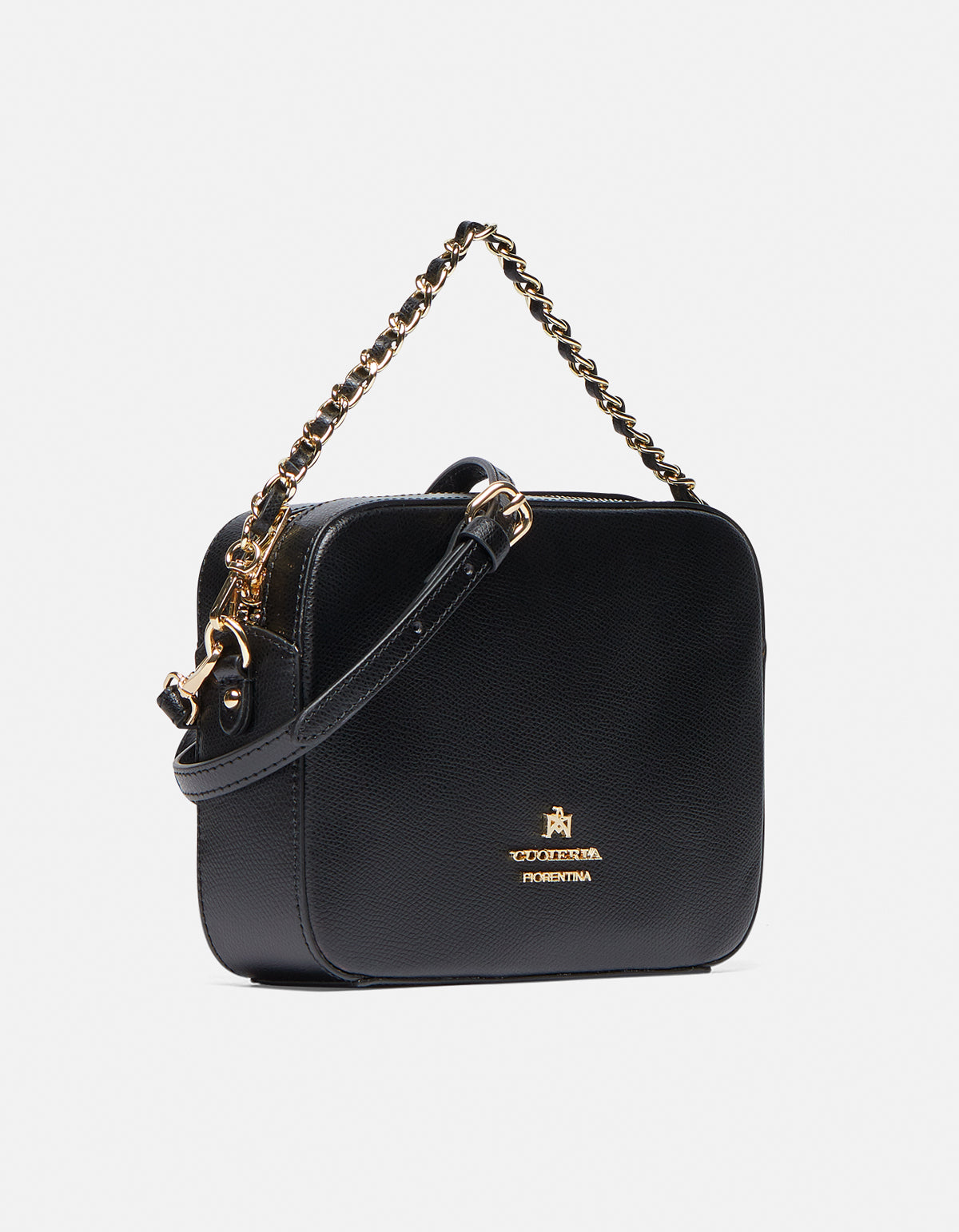 Borsa Bella Camera Bag in Pelle Palmellata - Nero - Gold Boutique