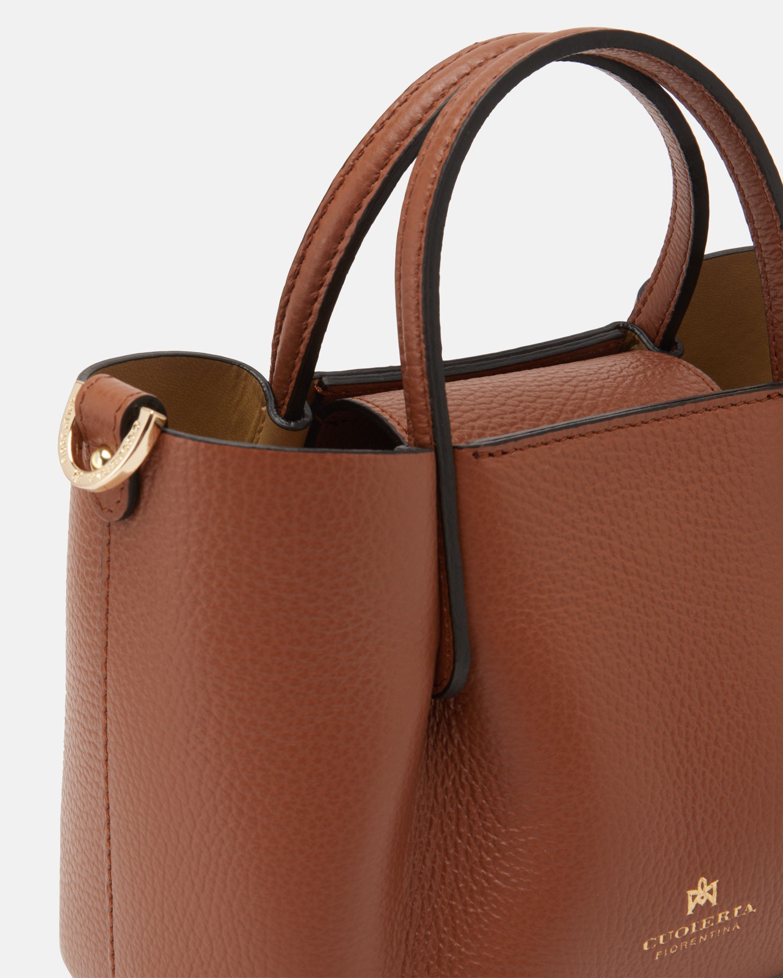 Borsa Candy Mini Tote Bag in Pelle Pieno Fiore - Caramel - Gold Boutique