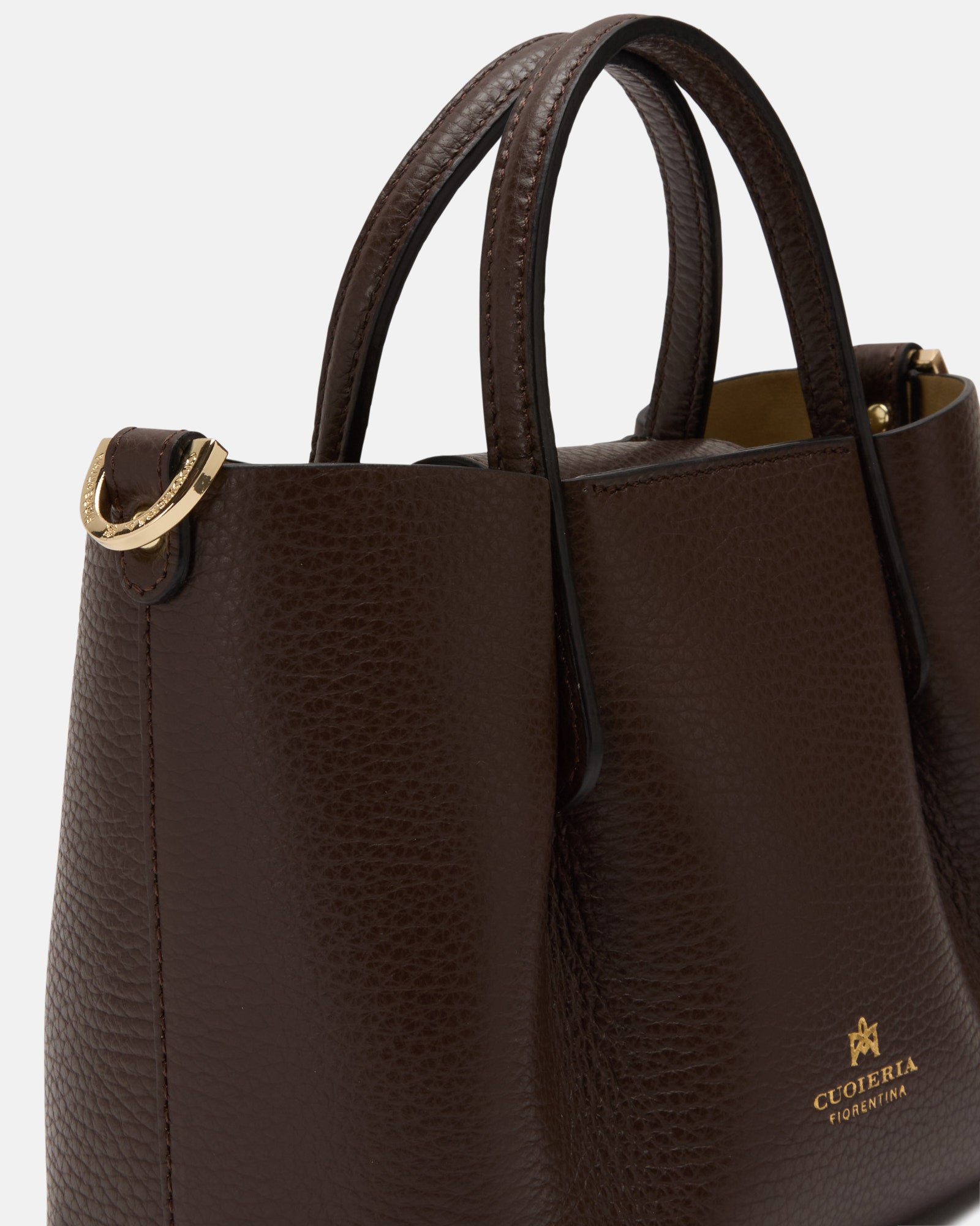 Borsa Candy Mini Tote Bag in Pelle Pieno Fiore - Cioccolato - Gold Boutique