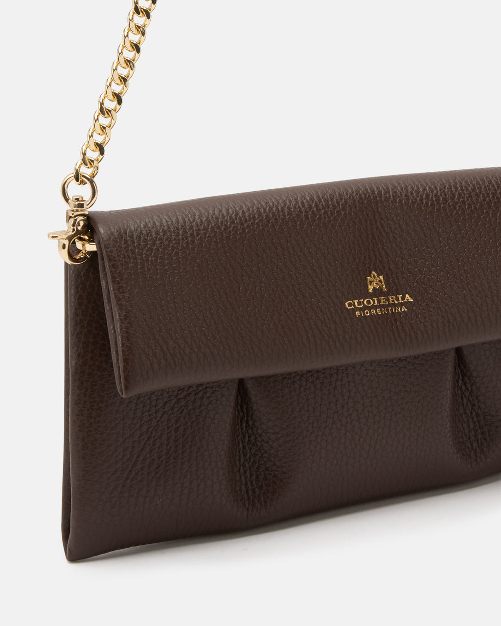 Candy Pochette in Pelle Pieno Fiore - Cioccolato - Gold Boutique