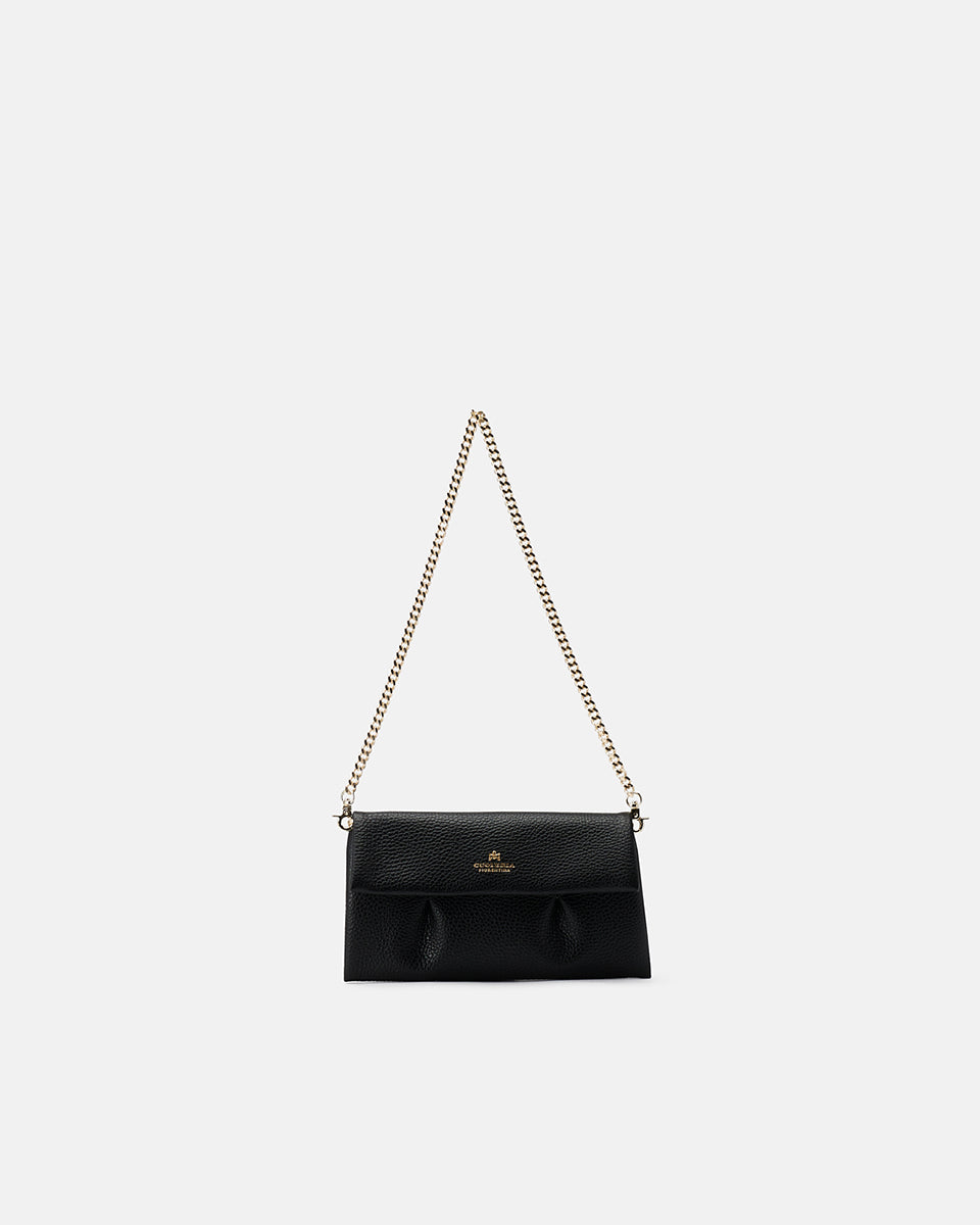 Candy Pochette in Pelle Pieno Fiore - Nero - Gold Boutique
