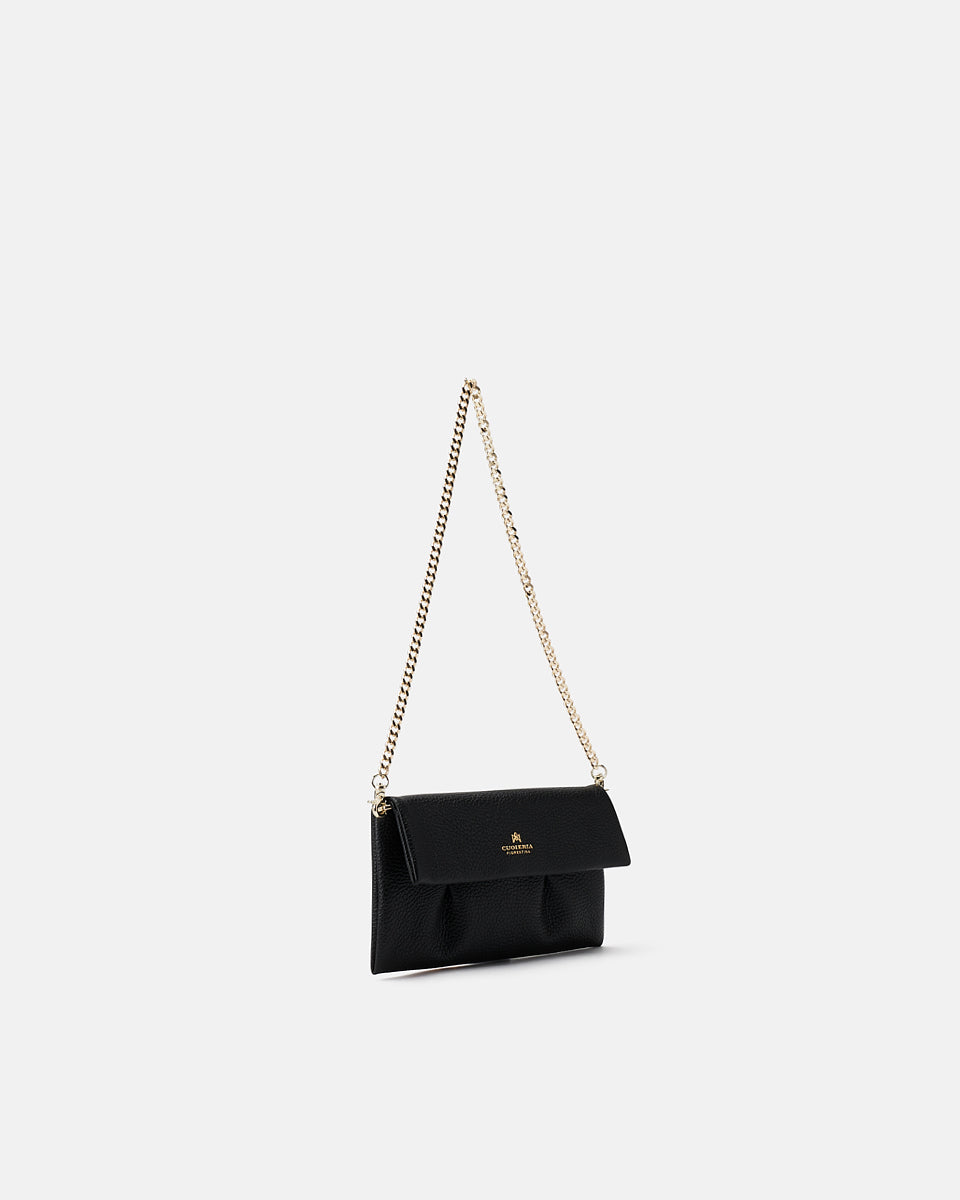 Candy Pochette in Pelle Pieno Fiore - Nero - Gold Boutique