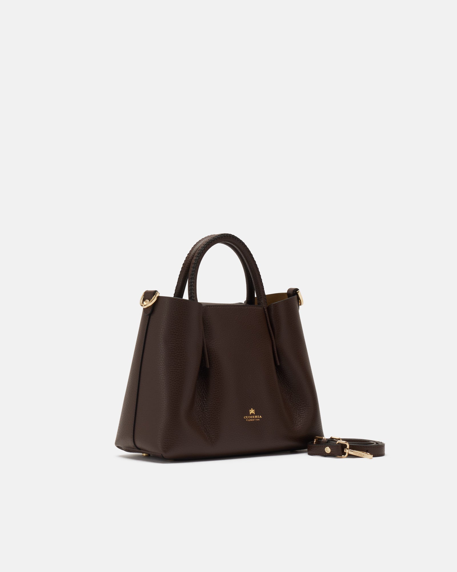 Borsa Candy Small Tote Bag in Pelle Pieno Fiore - Cioccolato - Gold Boutique