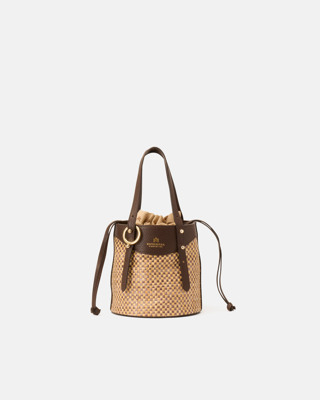 Secchiello Amber in Rafia e Pelle - Cioccolato - Gold Boutique