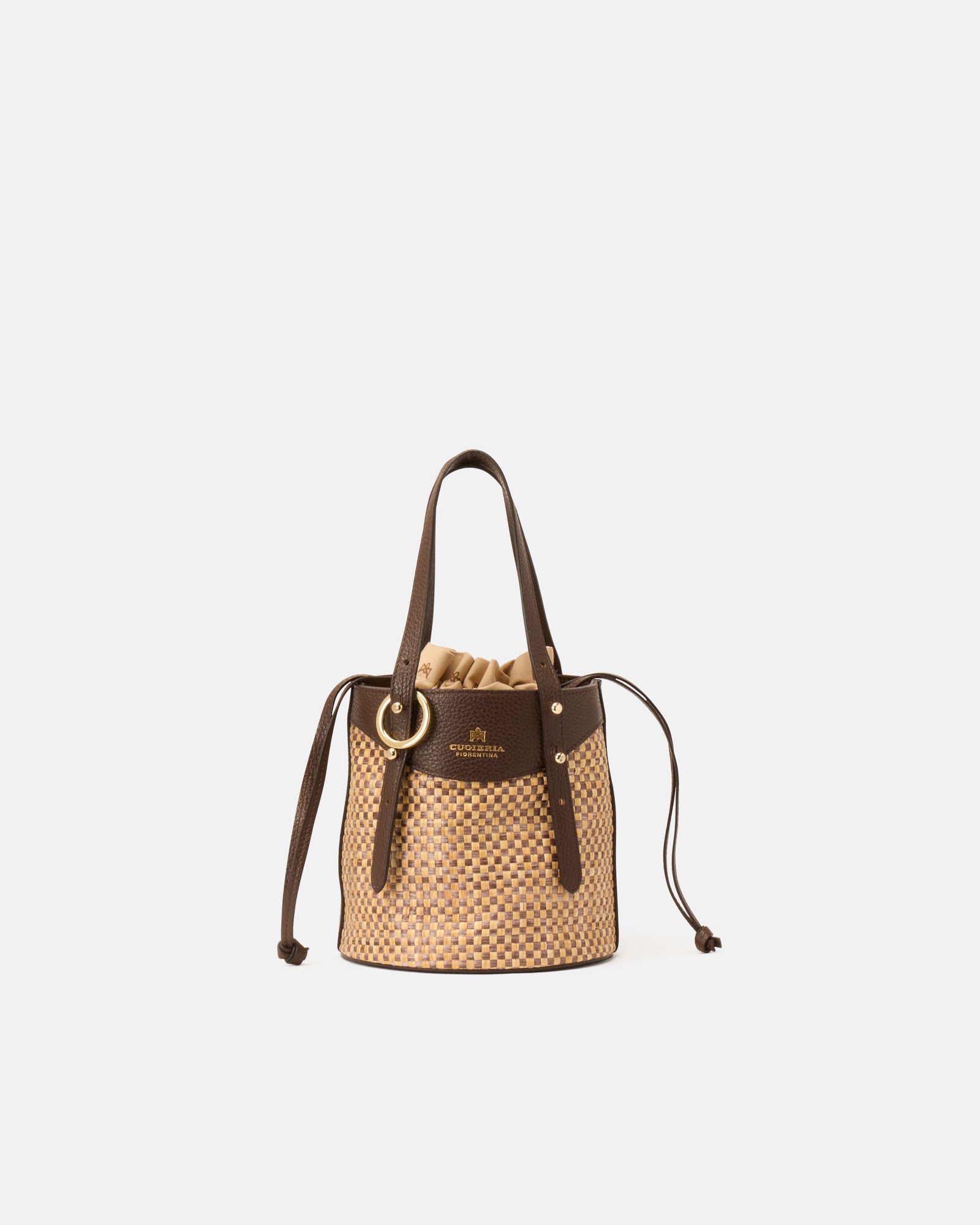 Secchiello Amber in Rafia e Pelle - Cioccolato - Gold Boutique
