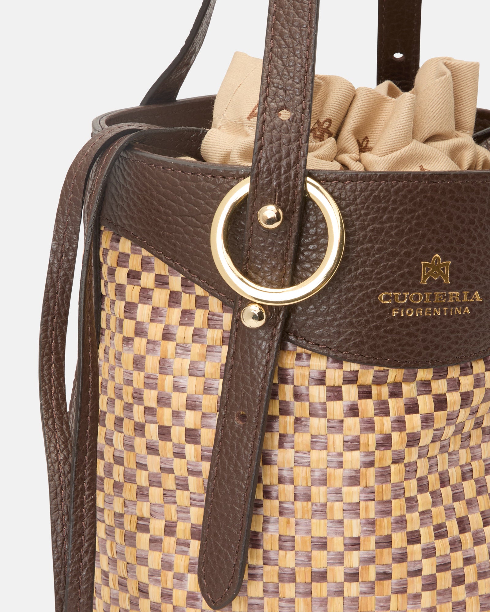 Secchiello Amber in Rafia e Pelle - Cioccolato - Gold Boutique