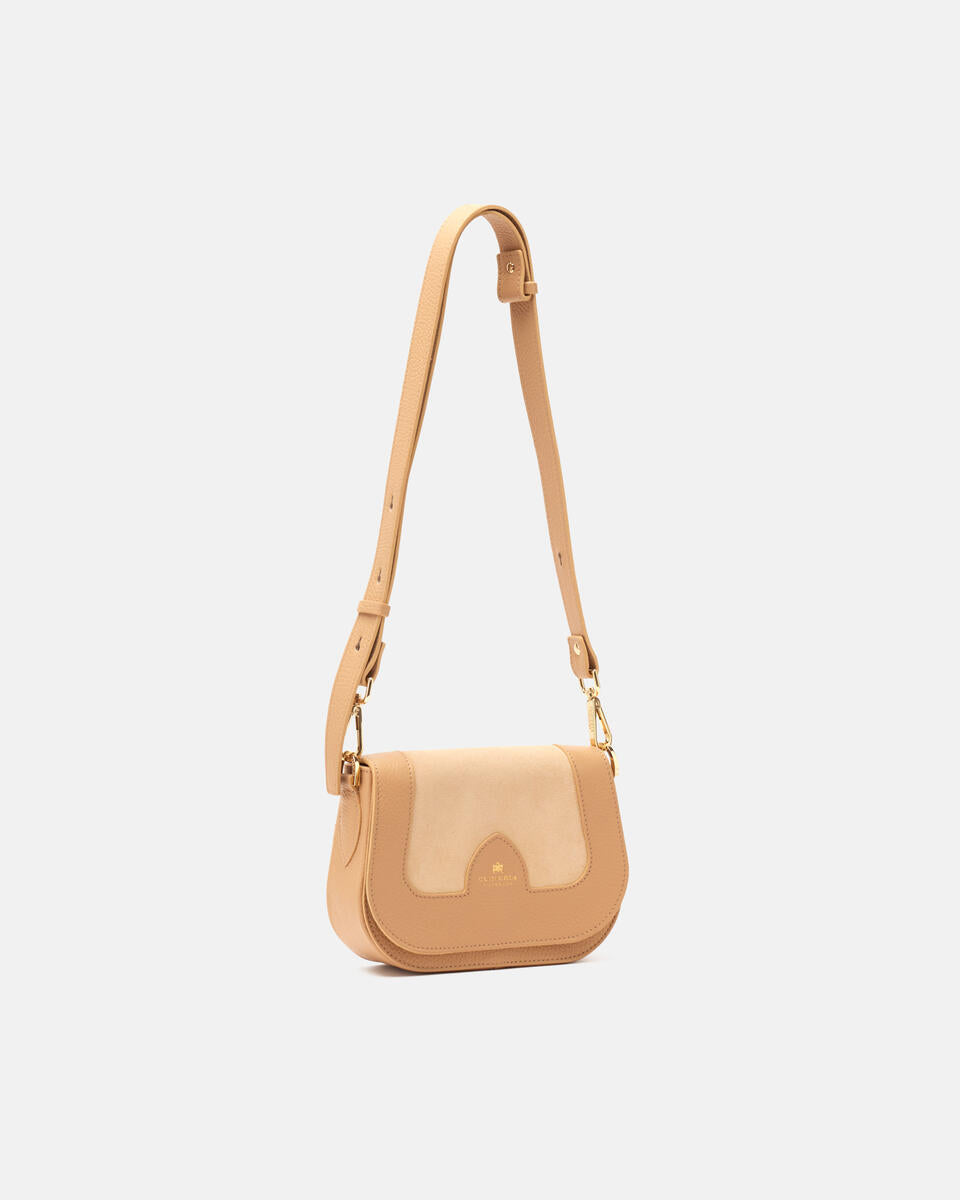 Borsa Stella Small Messenger in Pelle e Suede - Nude - Gold Boutique