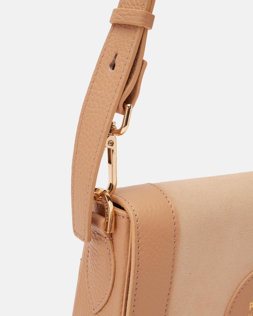 Borsa Stella Small Messenger in Pelle e Suede - Nude - Gold Boutique