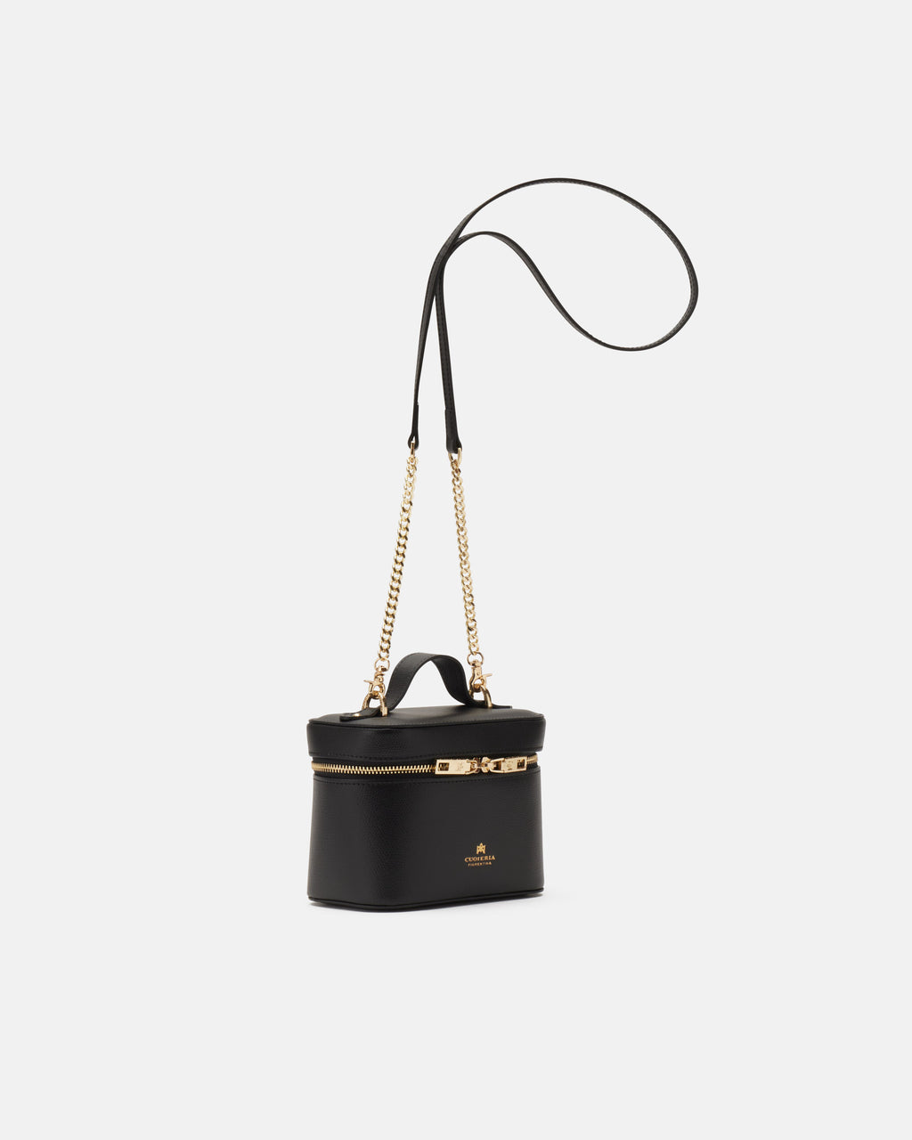 Small Beauty Case e Borsa da Sera in Pelle Palmellata - Nero - Gold Boutique