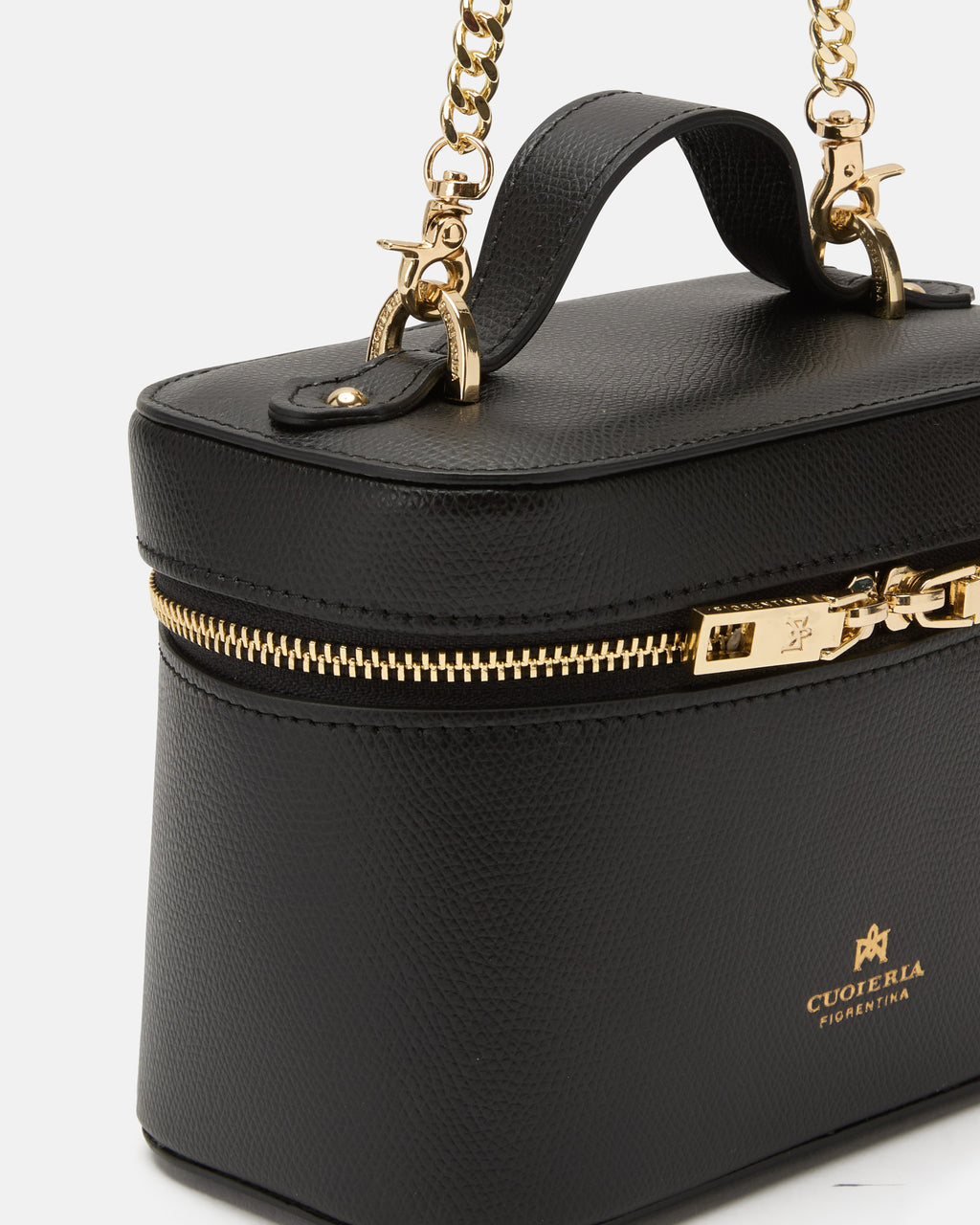 Small Beauty Case e Borsa da Sera in Pelle Palmellata - Nero - Gold Boutique