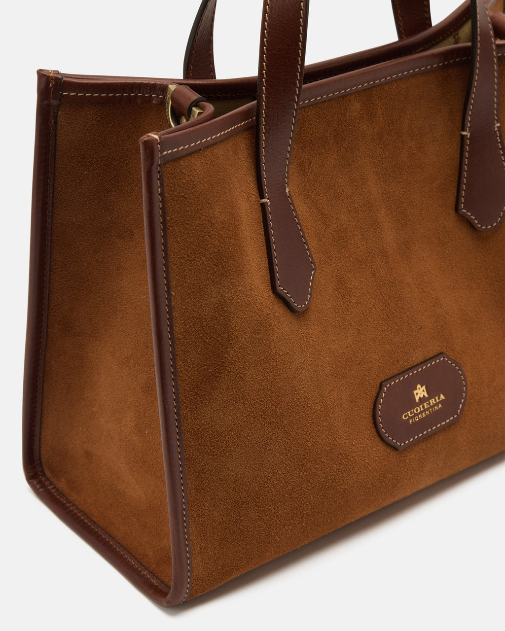 Borsa Tote Dora Medium in Suede e Pelle - Caramel - Gold Boutique