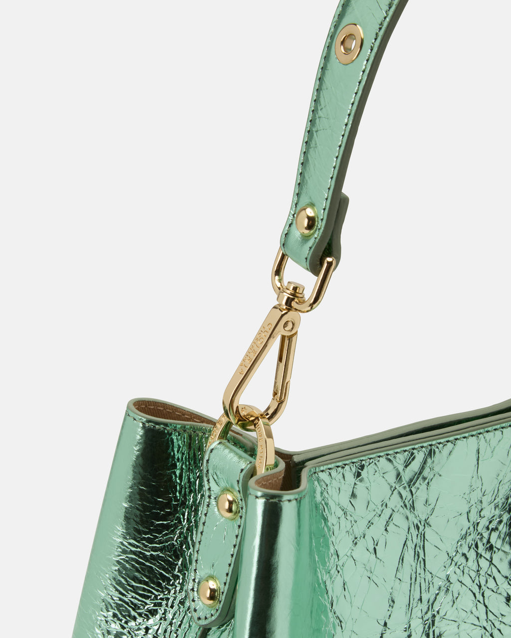 Borsa Small Bucket Metal in Pelle Laminata - Aloe - Gold Boutique