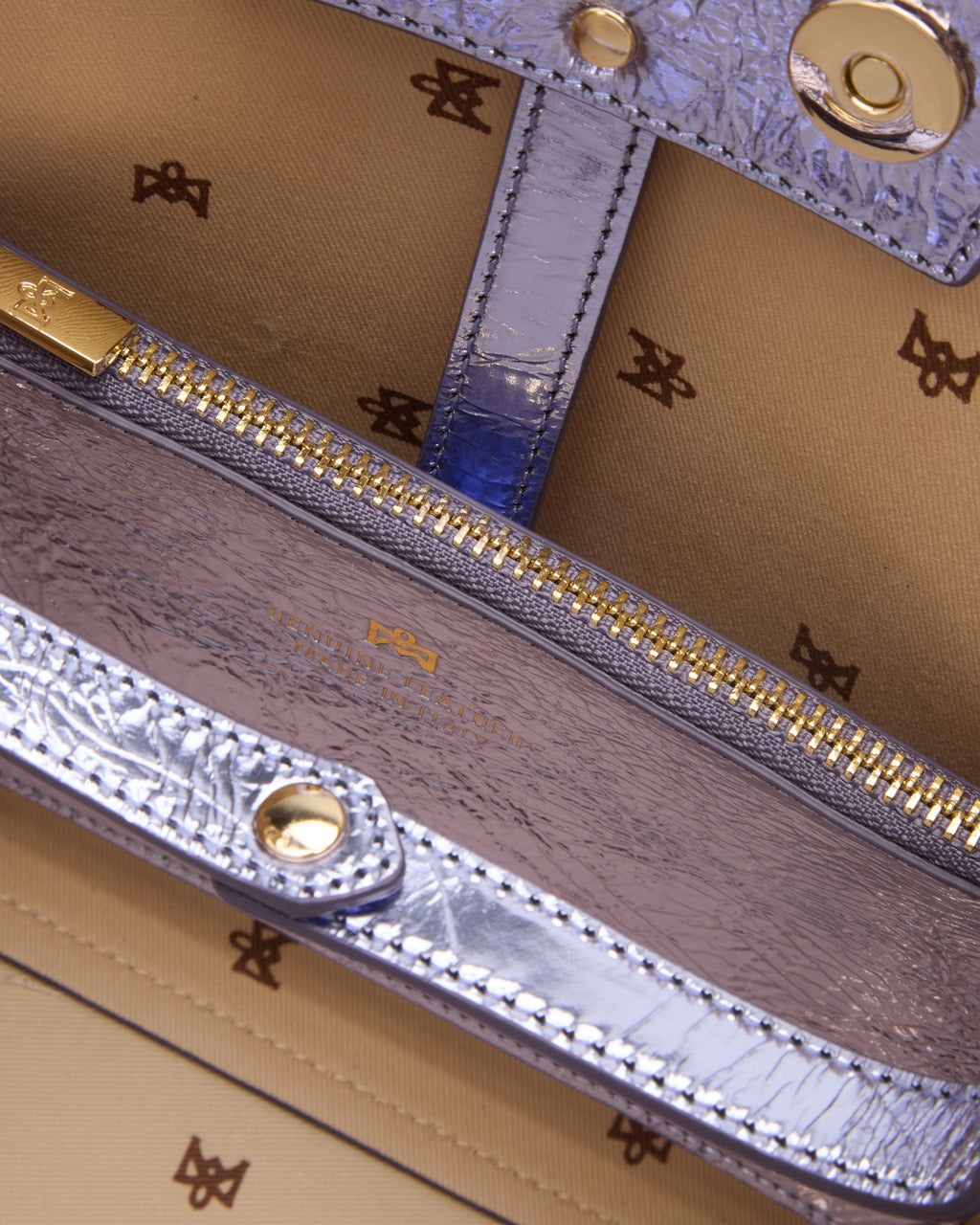 Borsa Small Bucket Metal in Pelle Laminata - Lavanda - Gold Boutique