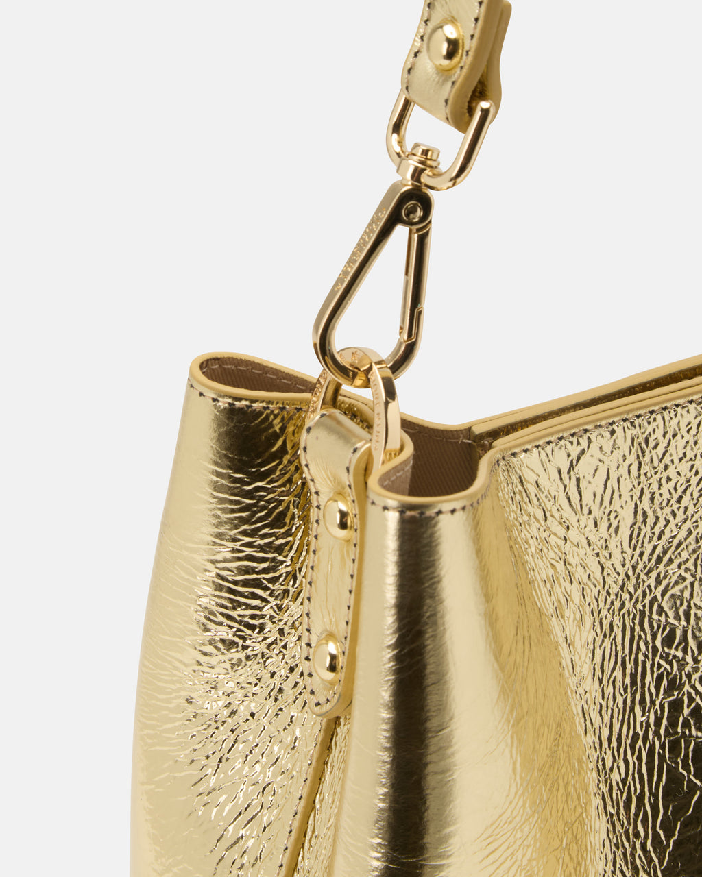 Borsa Small Bucket Metal in Pelle Laminata - Soleil - Gold Boutique