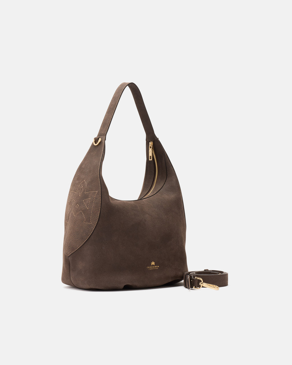 Borsa Maxima Large Hobo in Nabuk - Cioccolato - Gold Boutique