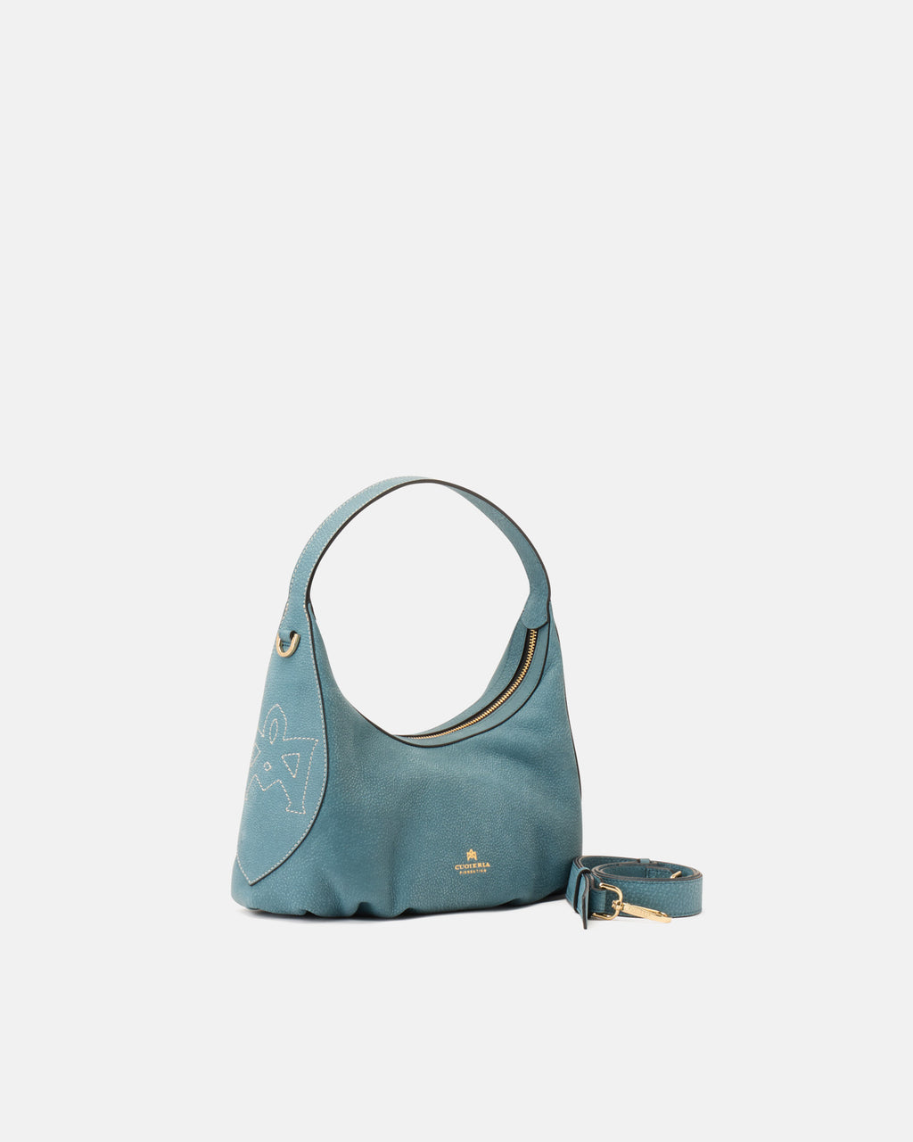 Borsa Maxima Small Hobo in Nabuk - Teal - Gold Boutique