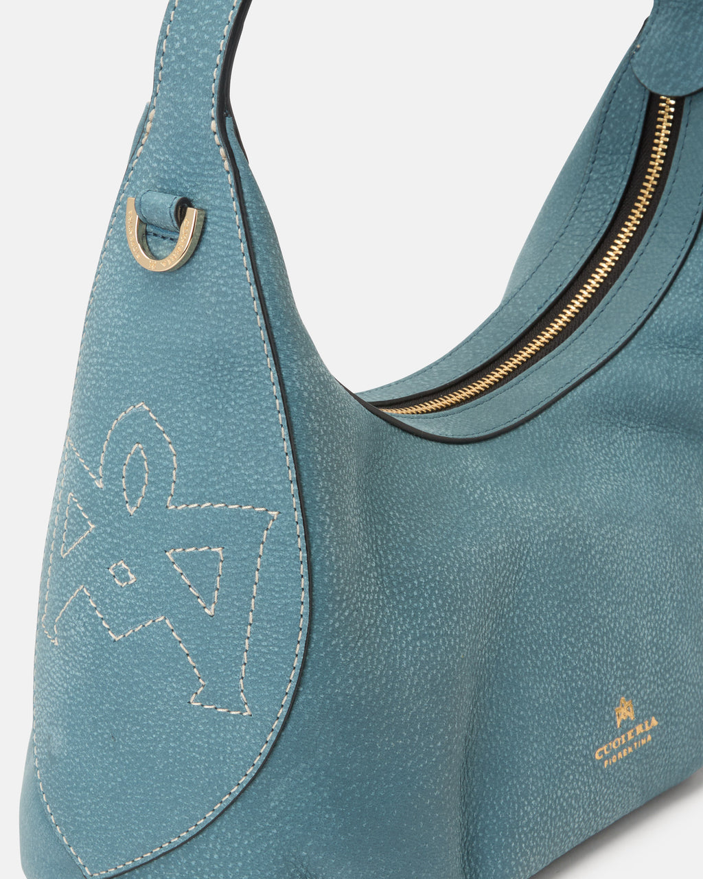 Borsa Maxima Small Hobo in Nabuk - Teal - Gold Boutique