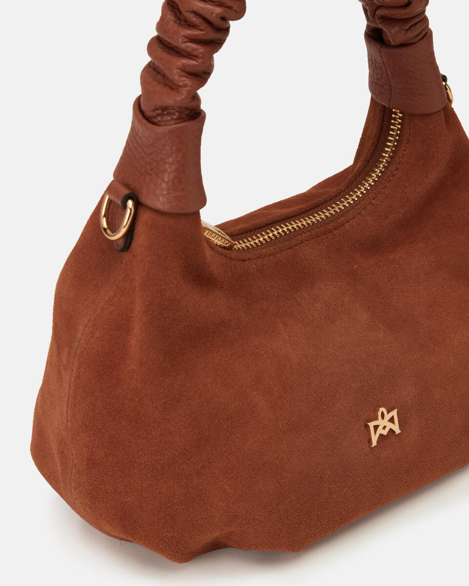 Borsa Chop Small Hobo in Suede - Caramel - Gold Boutique