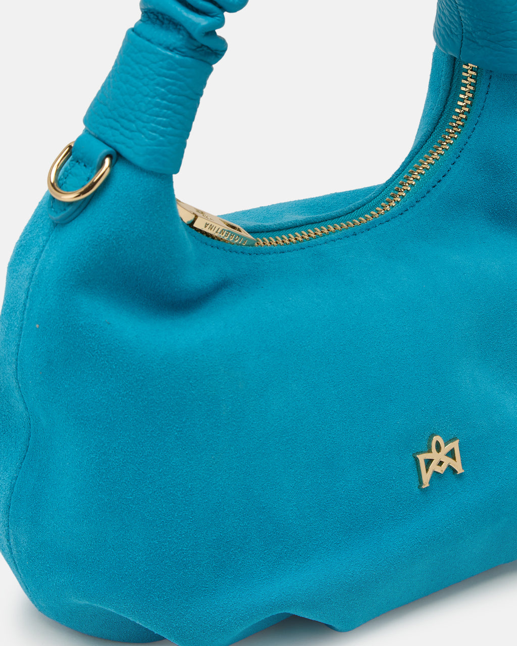 Borsa Chop Small Hobo in Suede - Turchese - Gold Boutique