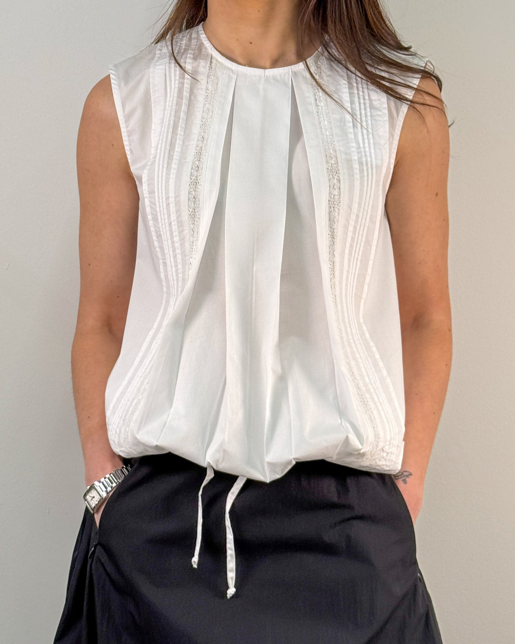 Blusa in Popeline di Cotone con Inserti in Pizzo - Bianco | ISABELLE BLANCHE PARIS