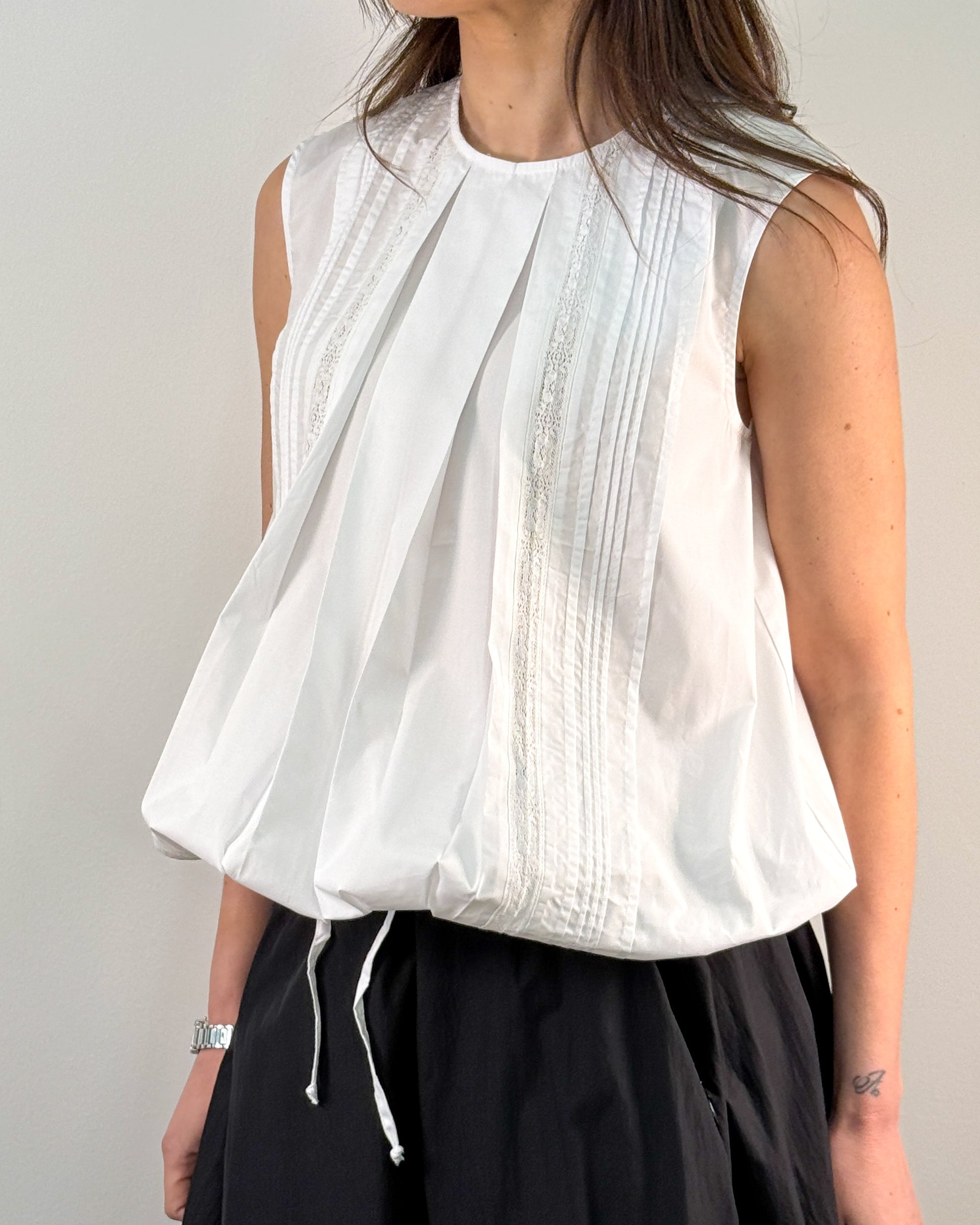 Blusa in Popeline di Cotone con Inserti in Pizzo - Bianco | ISABELLE BLANCHE PARIS