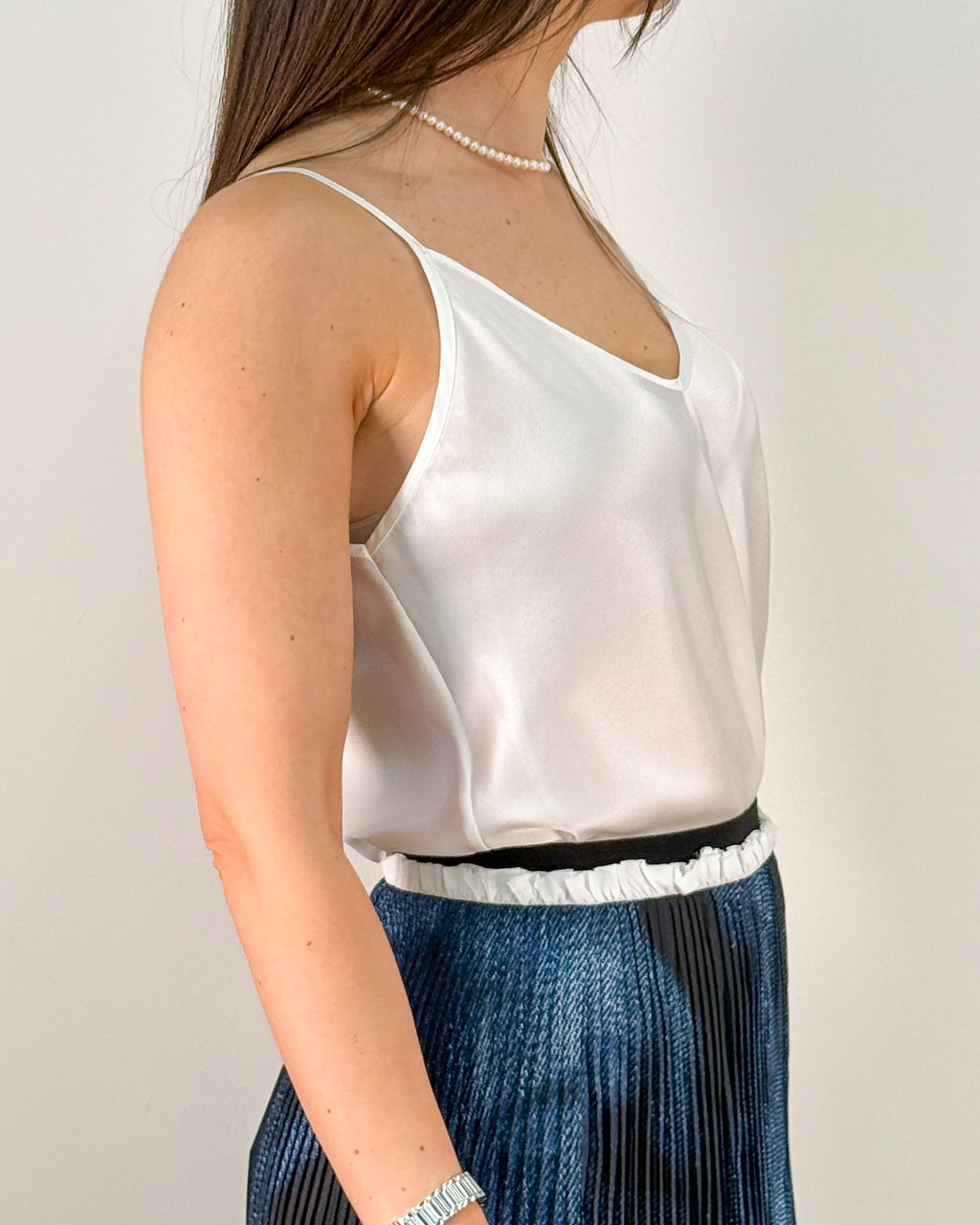 Top in Seta con Spalline Sottili e Scollo a V - Bianco | HANAMI D'OR
