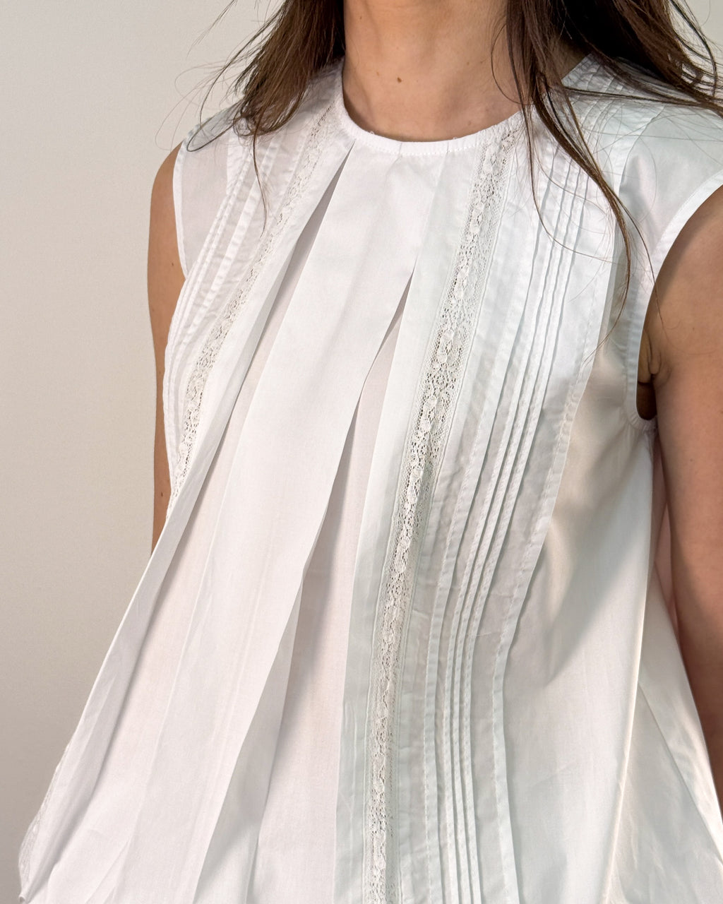 Blusa in Popeline di Cotone con Inserti in Pizzo - Bianco | ISABELLE BLANCHE PARIS