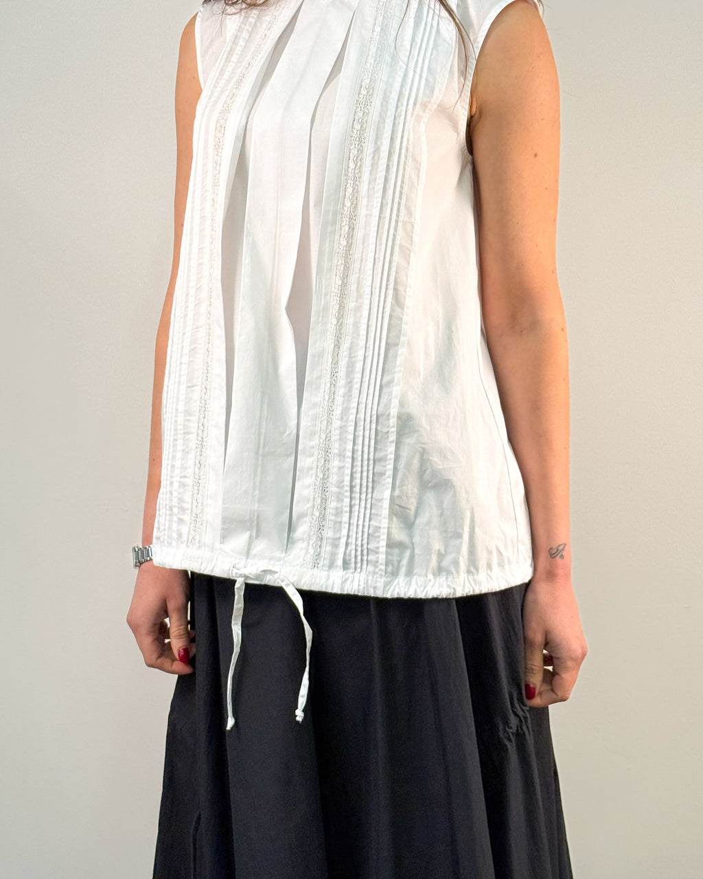 Blusa in Popeline di Cotone con Inserti in Pizzo - Bianco | ISABELLE BLANCHE PARIS