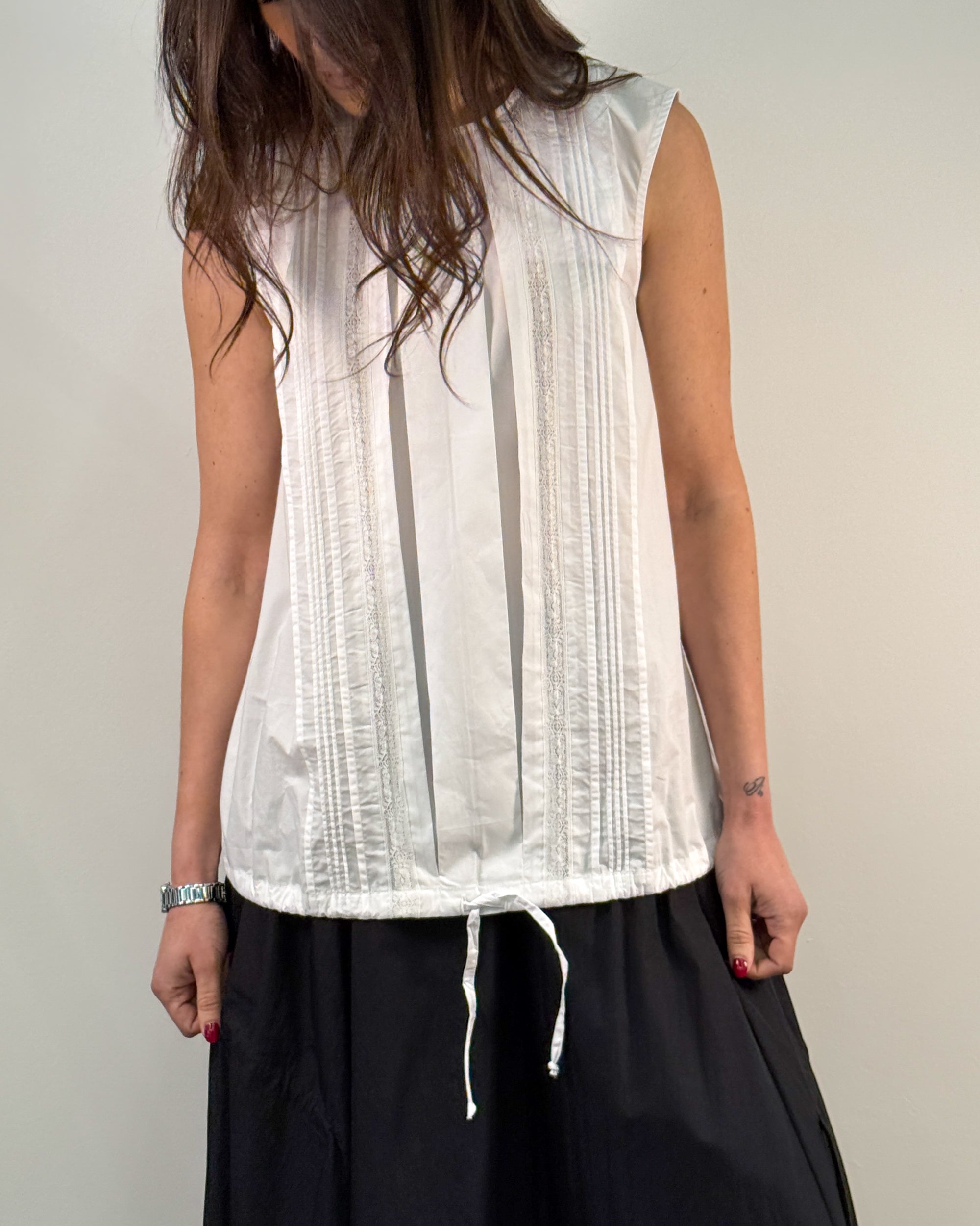 Blusa in Popeline di Cotone con Inserti in Pizzo - Bianco | ISABELLE BLANCHE PARIS