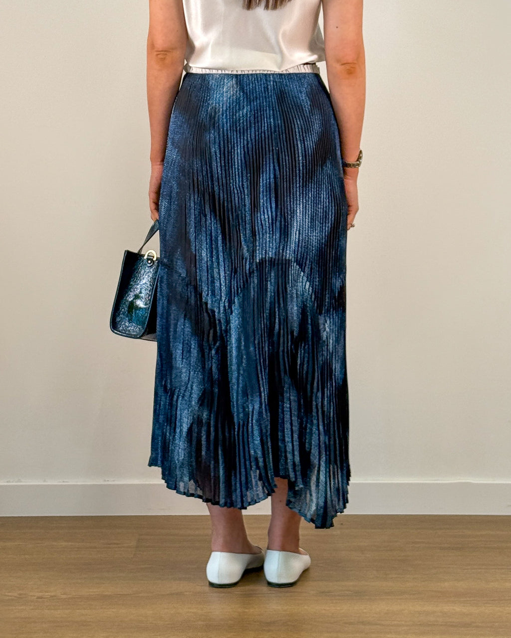 Gonna Midi Plissettata con Stampa Blu Navy | MEIMEIJ
