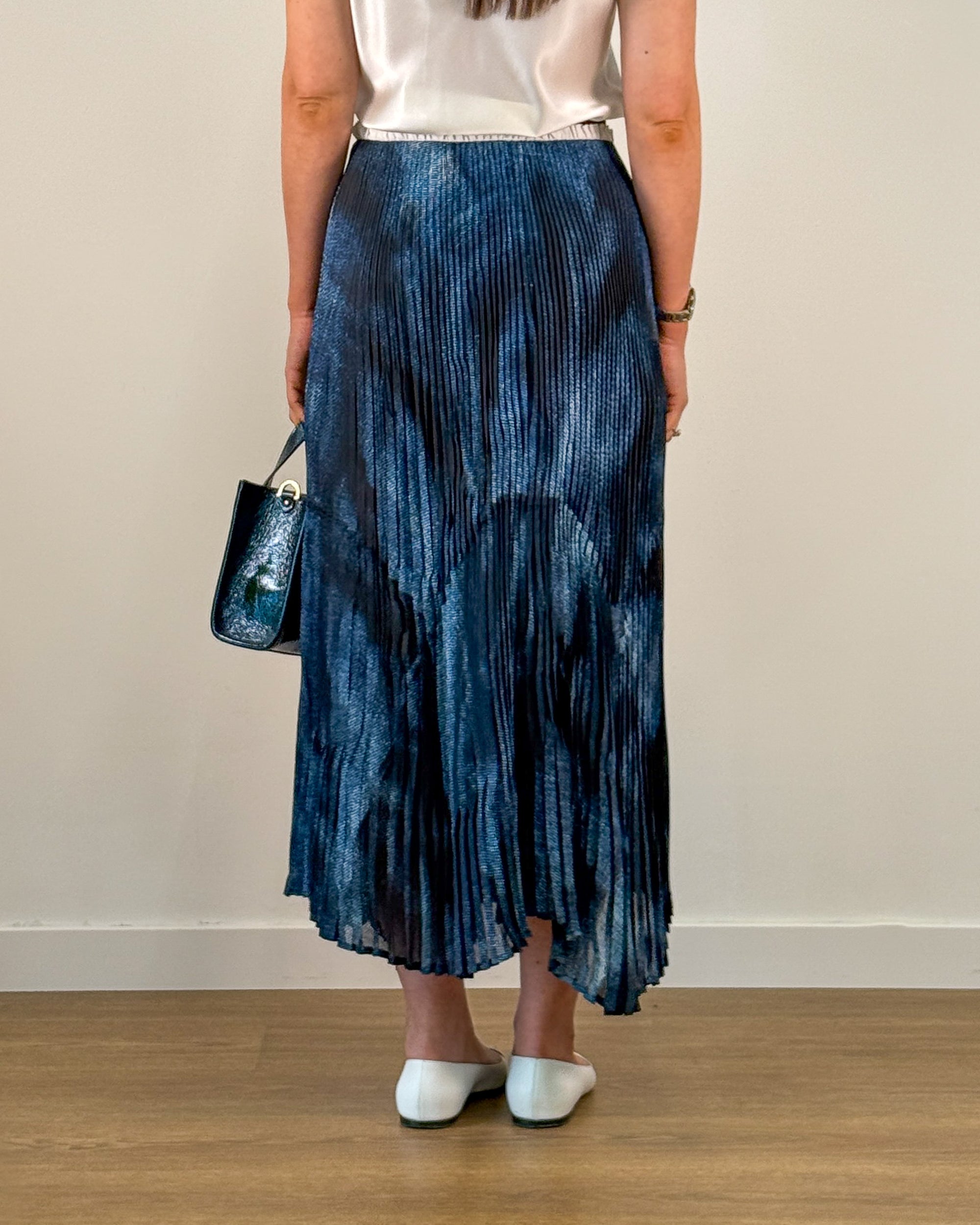 Gonna Midi Plissettata con Stampa Blu Navy | MEIMEIJ