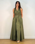 Abito con Colletto a Foulard e Cintura con Fibbia - Verde Militare | ISABELLE BLANCHE PARIS