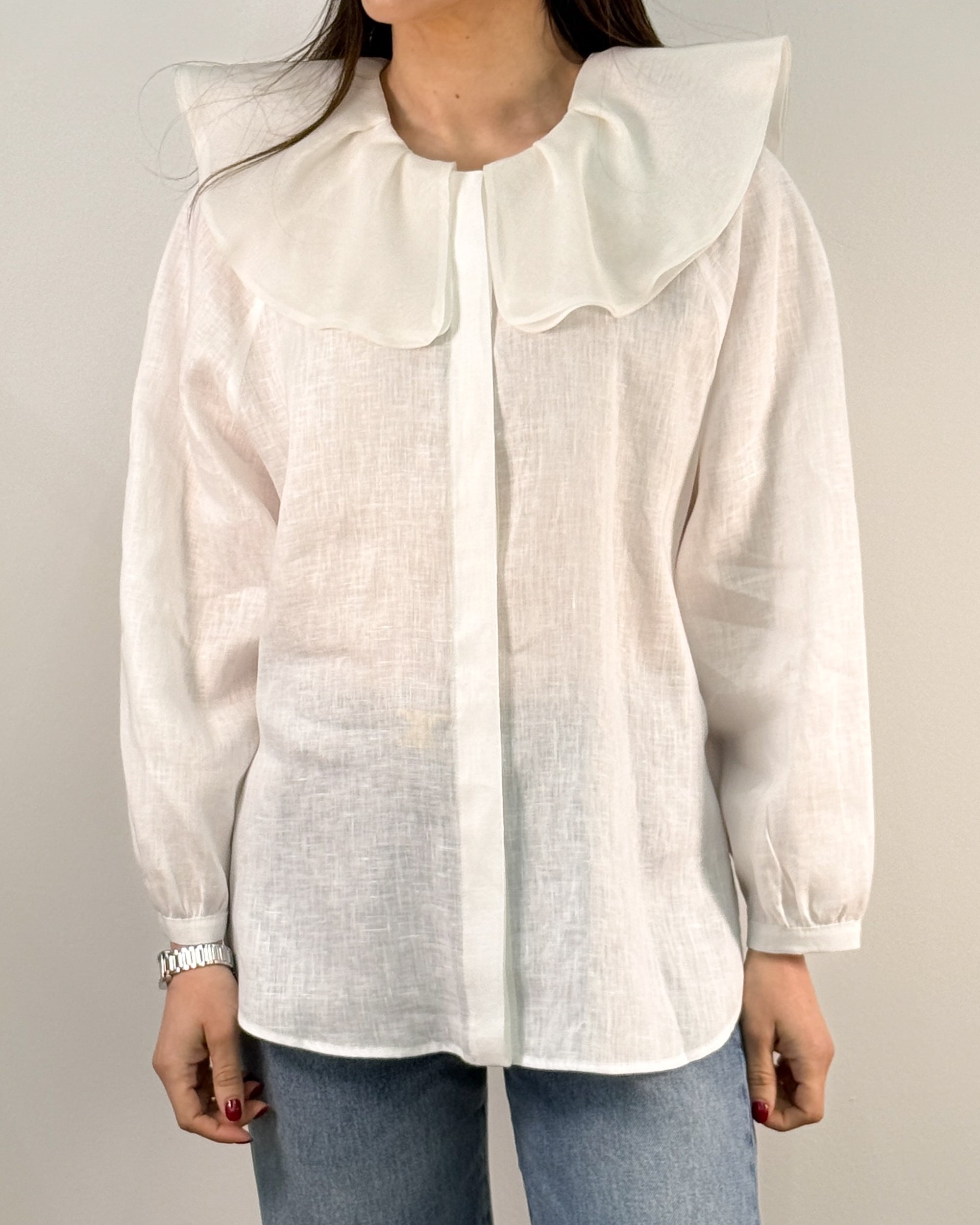 Camicia in Lino con Maxi Colletto a Petalo - Bianco | BEATRICE B.