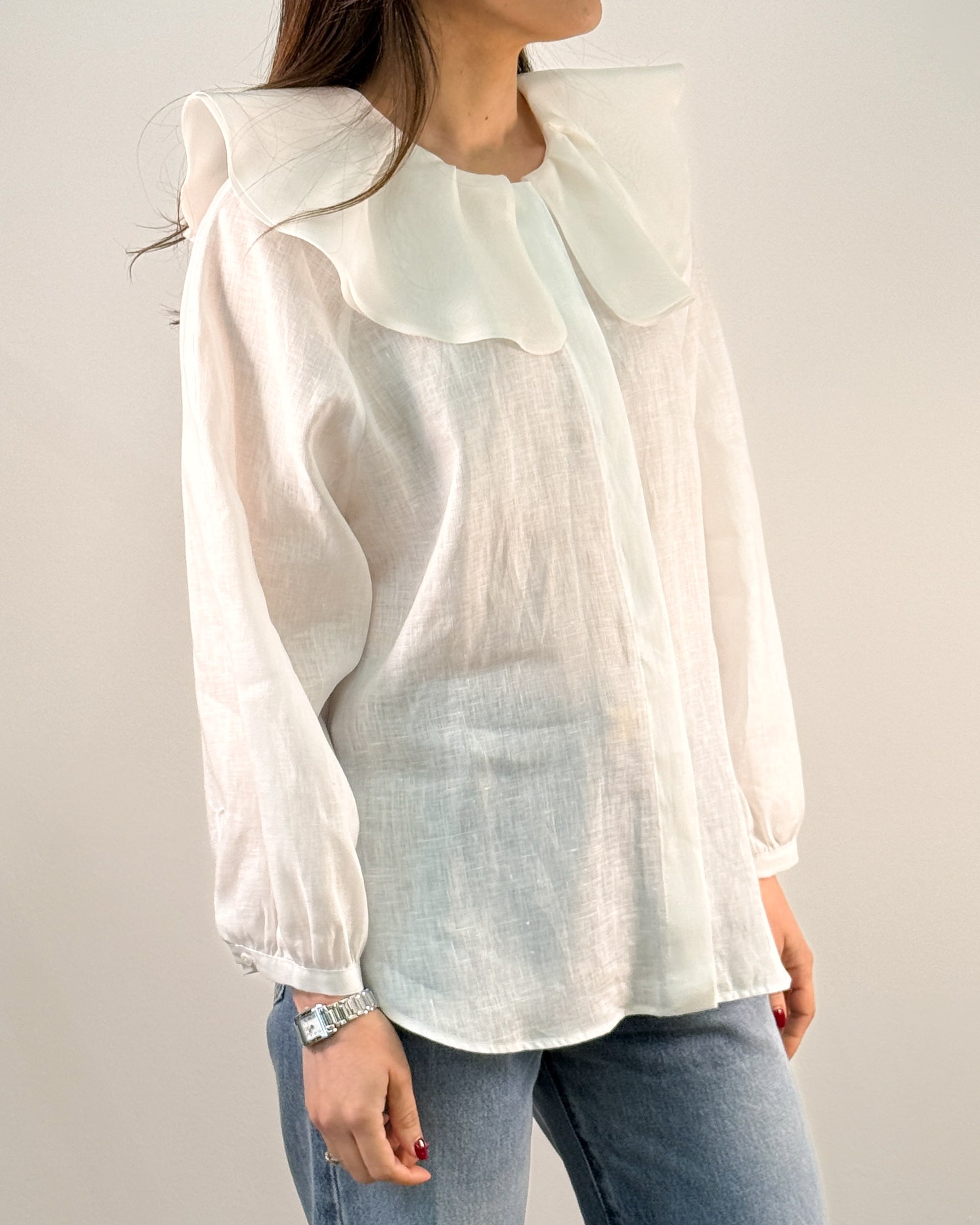 Camicia in Lino con Maxi Colletto a Petalo - Bianco | BEATRICE B.