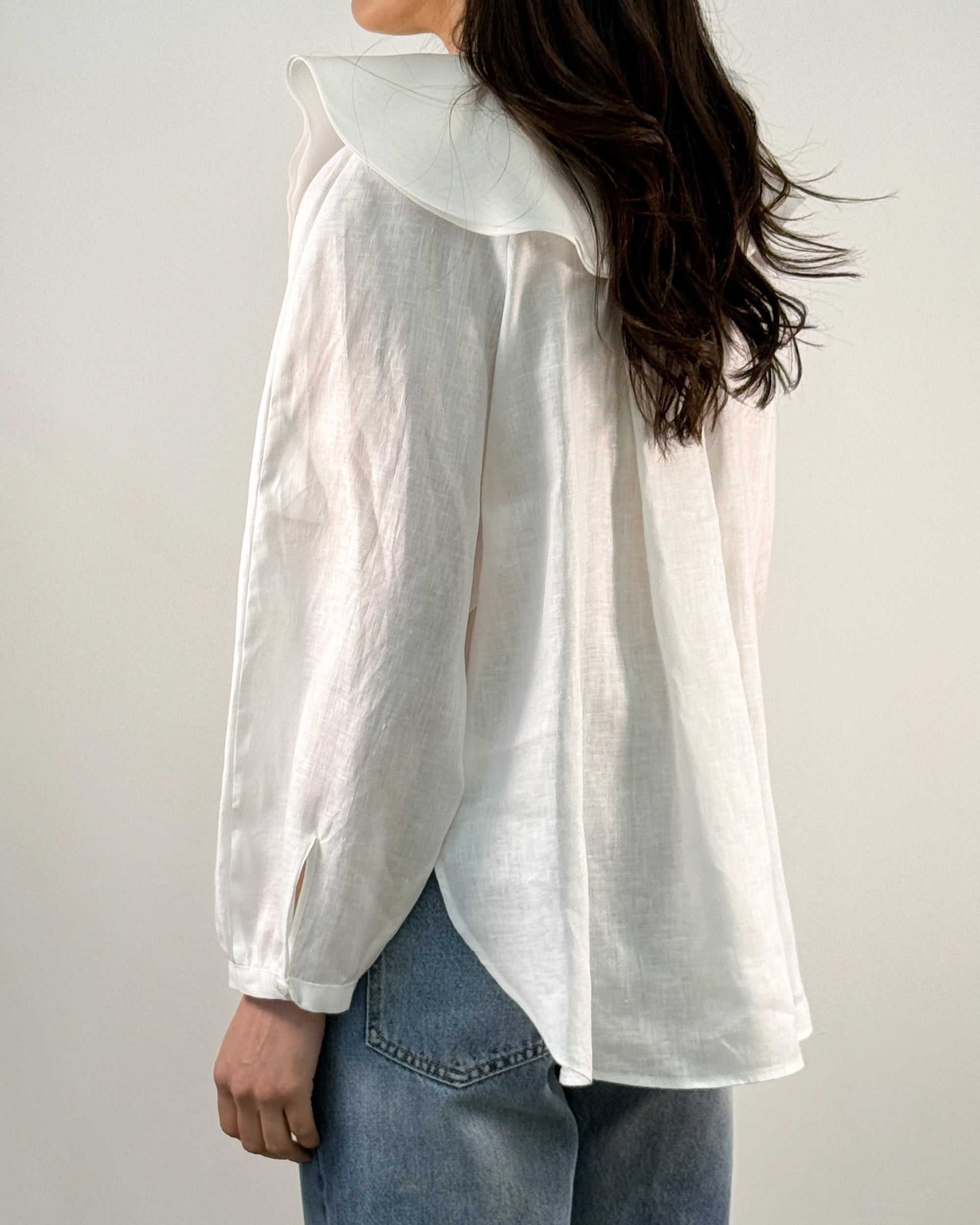 Camicia in Lino con Maxi Colletto a Petalo - Bianco | BEATRICE B.