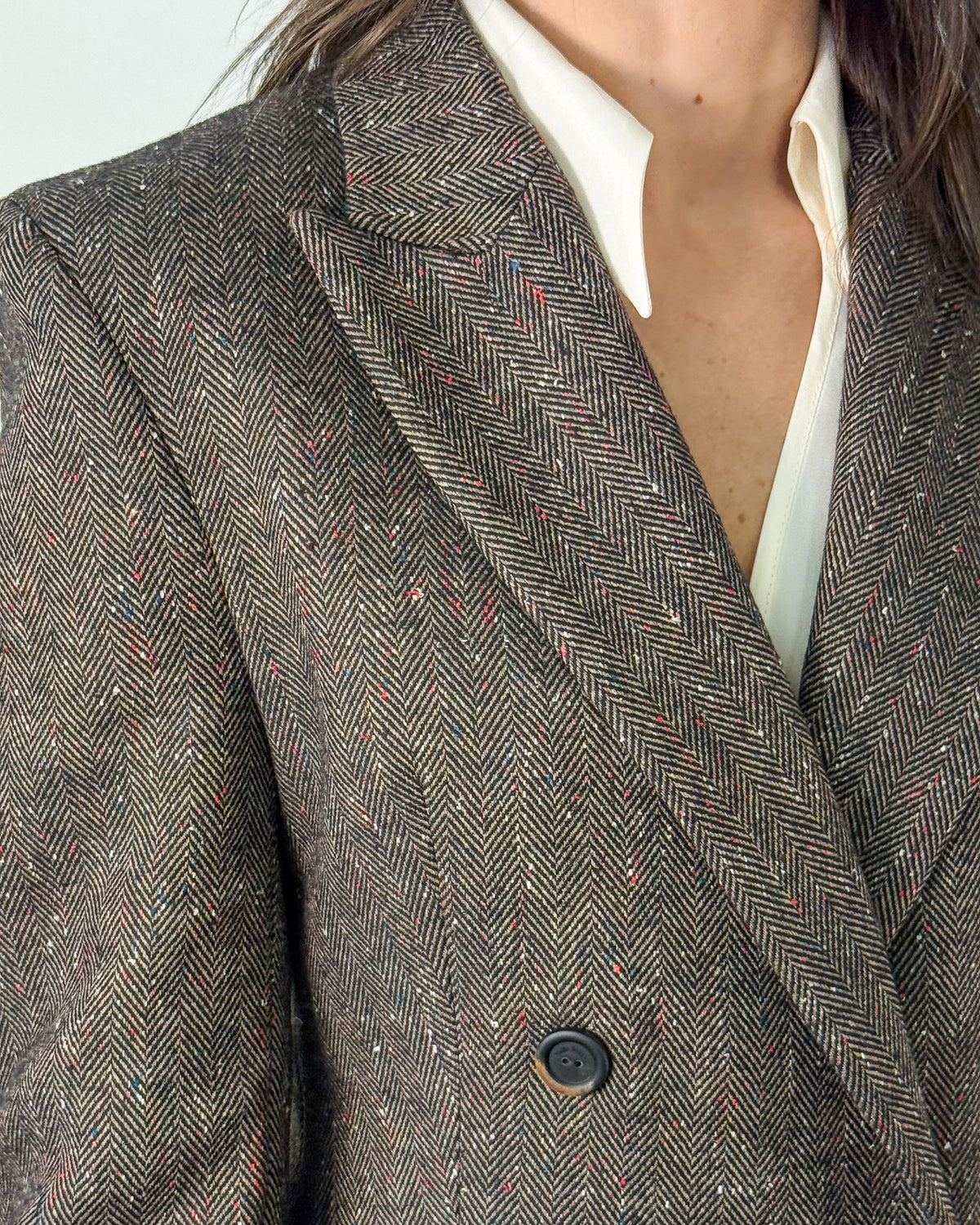 Blazer Doppiopetto Spina di Pesce in Misto Lana - Marrone