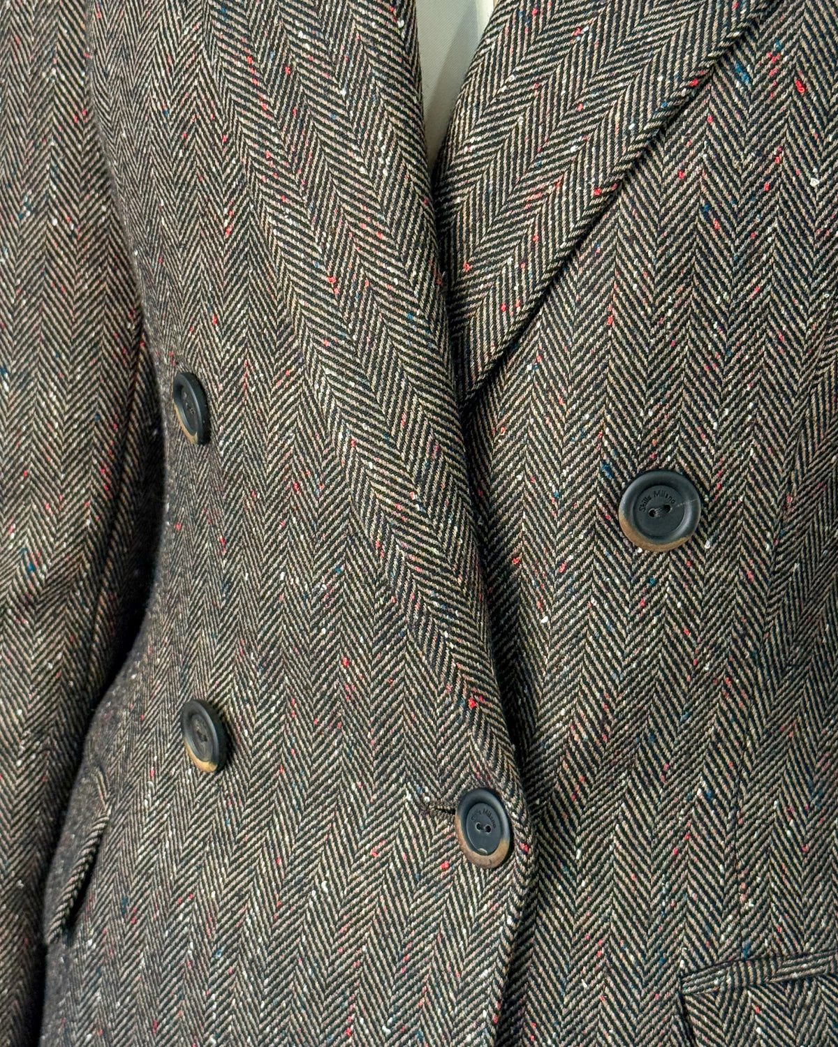 Blazer Doppiopetto Spina di Pesce in Misto Lana - Marrone
