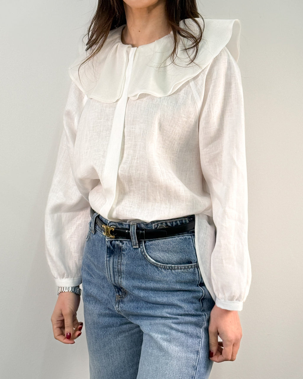 Camicia in Lino con Maxi Colletto a Petalo - Bianco | BEATRICE B.