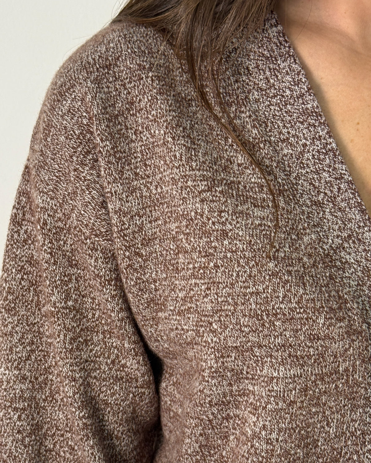 Cardigan in Pura Lana Merino con Tasche Applicate - Marrone Melange