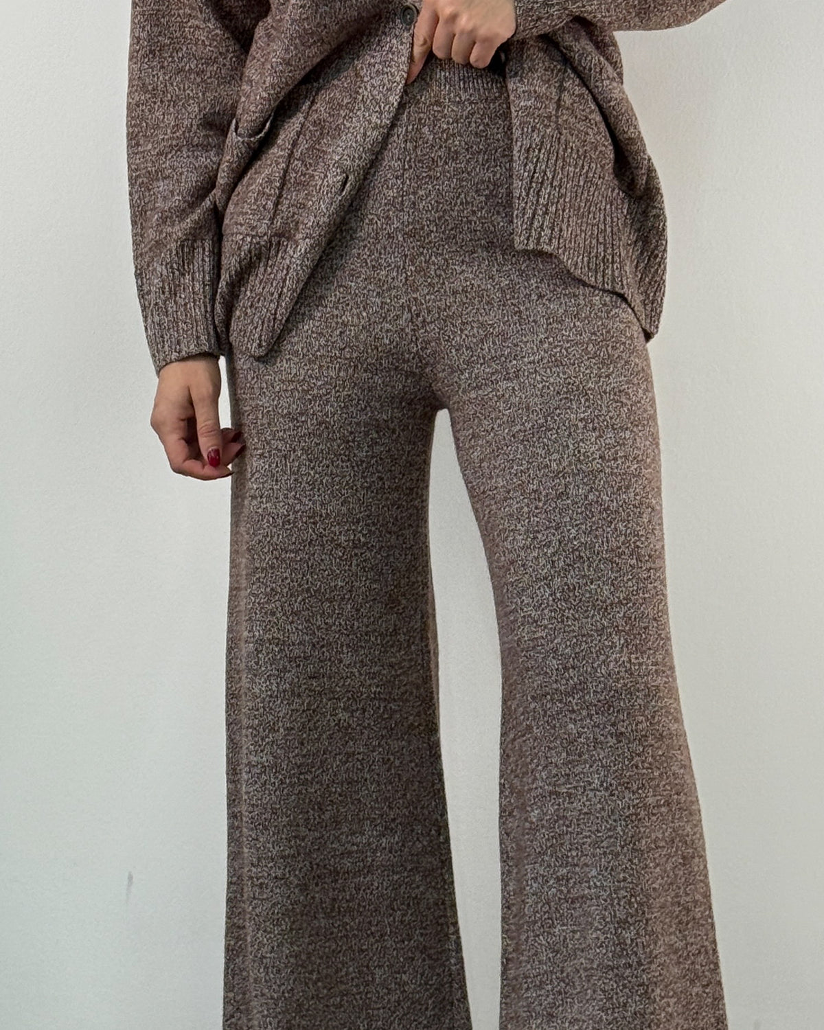Pantalone in Pura Lana Merino a Vita Alta - Marrone Melange