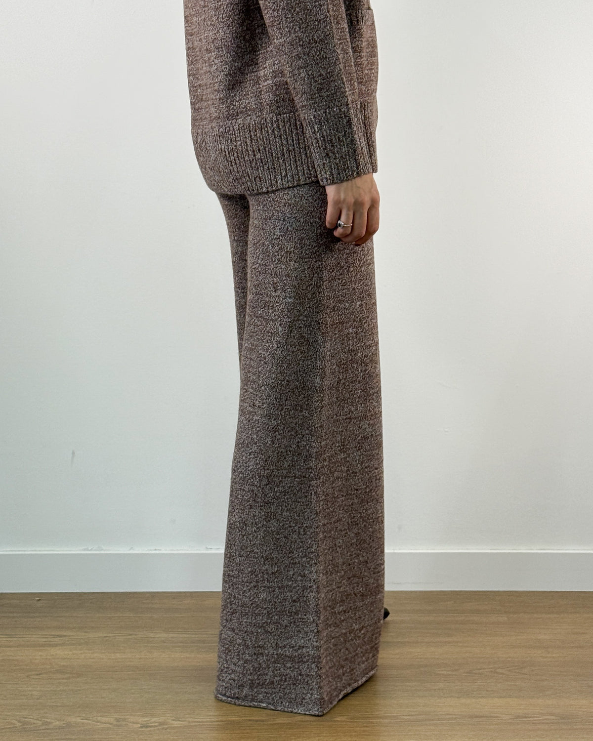 Pantalone in Pura Lana Merino a Vita Alta - Marrone Melange